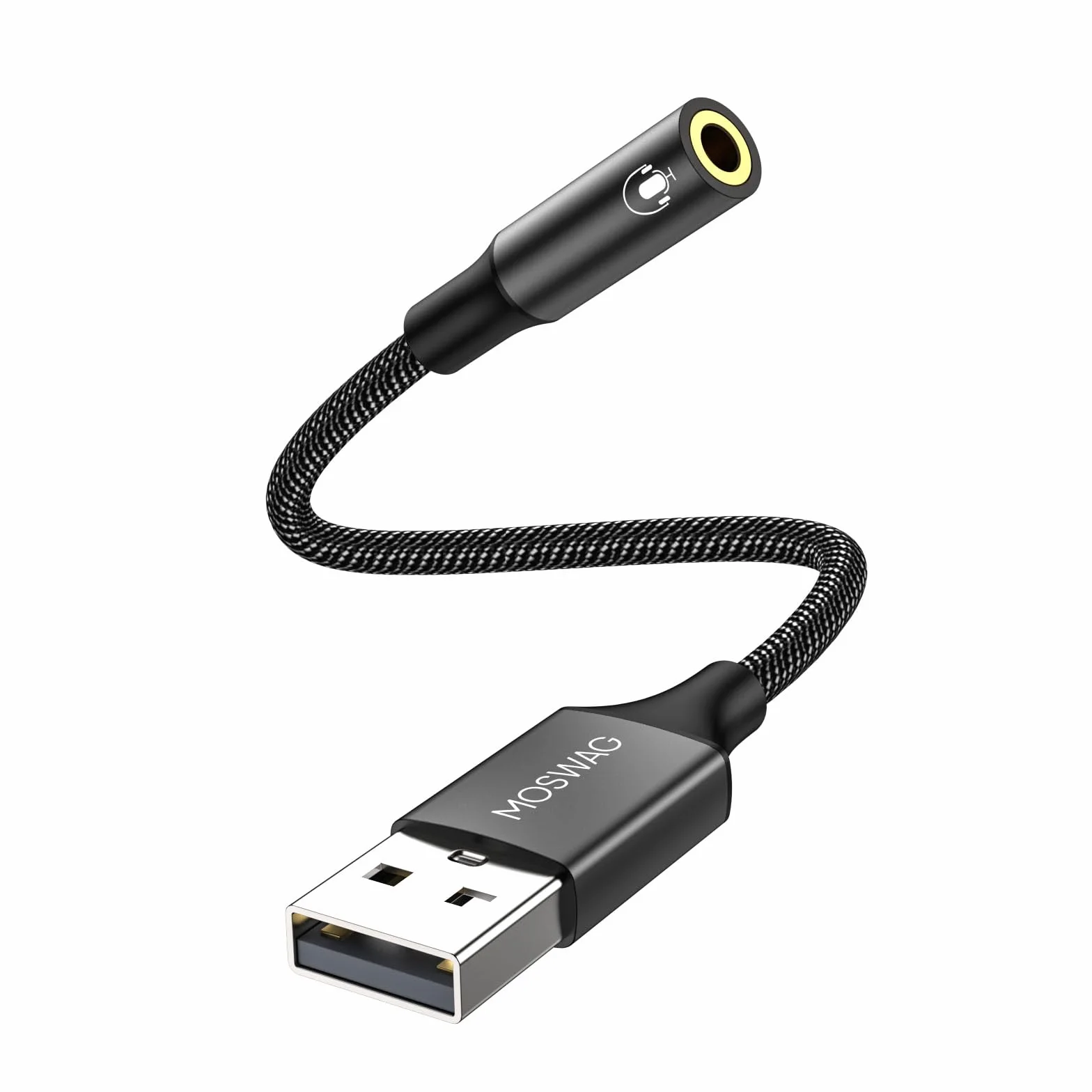 MOSWAG Adattatore audio jack per cuffie da USB a 3,5 mm da 20 cm, supporto per cuffie da USB a 3,5 poli TRRS a 4 poli, scheda audio stereo esterna per PC, laptop, PS4, Mac ecc.