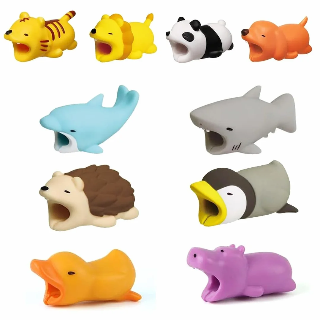 10PCS Protezione Cavi in Silicone, Animali Proteggi Cavi, Cavi di Ricarica, Anti Rottura, Protezione Piegatura, Compatibile con la Maggior Parte dei Cavi per Smartphone
