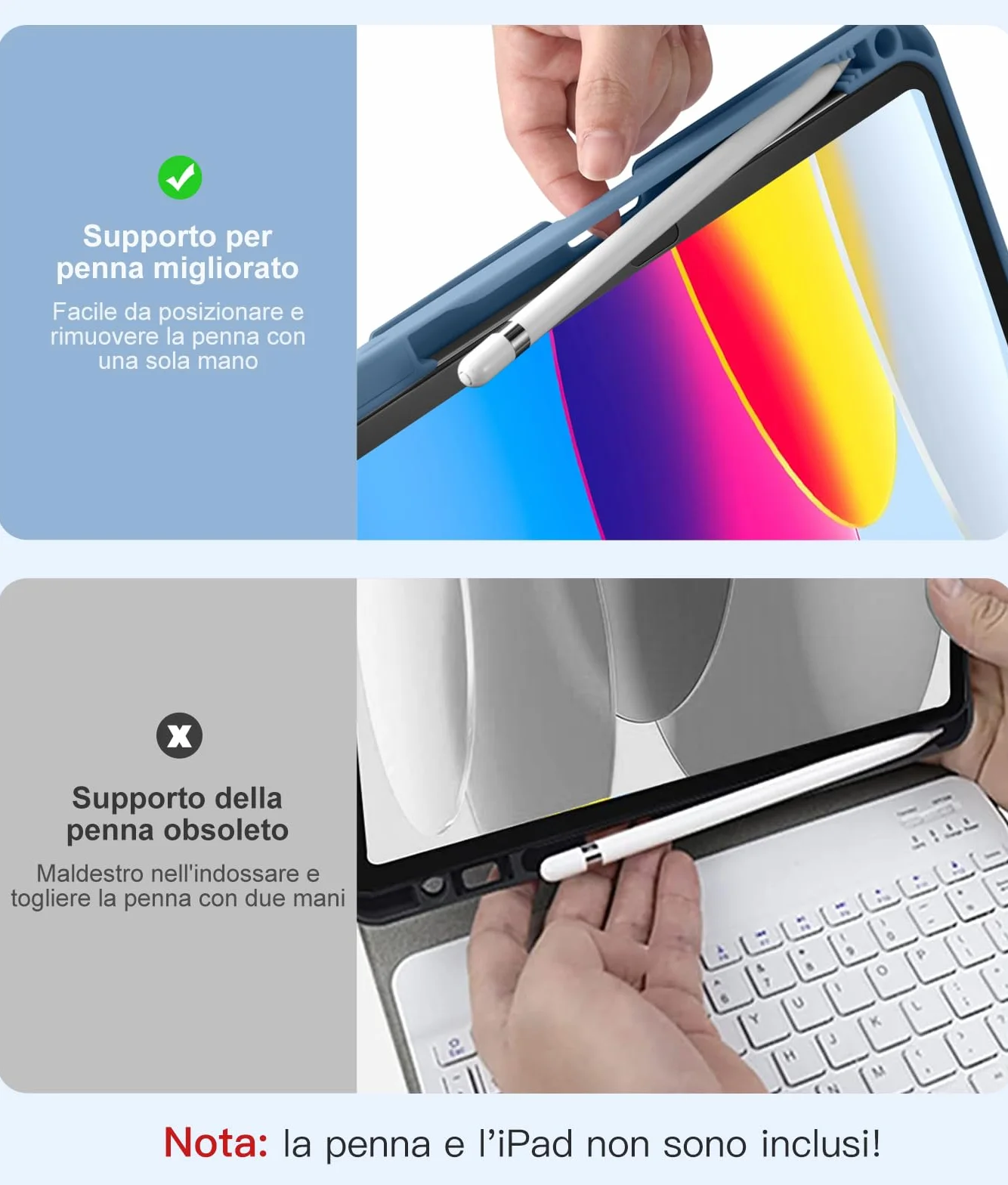 Vobafe Cover iPad 10 Generazione con Tastiera iPad A16 11 Generation (11/10.9 pollici, 2025/2022), Italiano QWERTY con 7 Colori Illuminato, Senza fili Staccabile Custodia con Portapenna, Blu