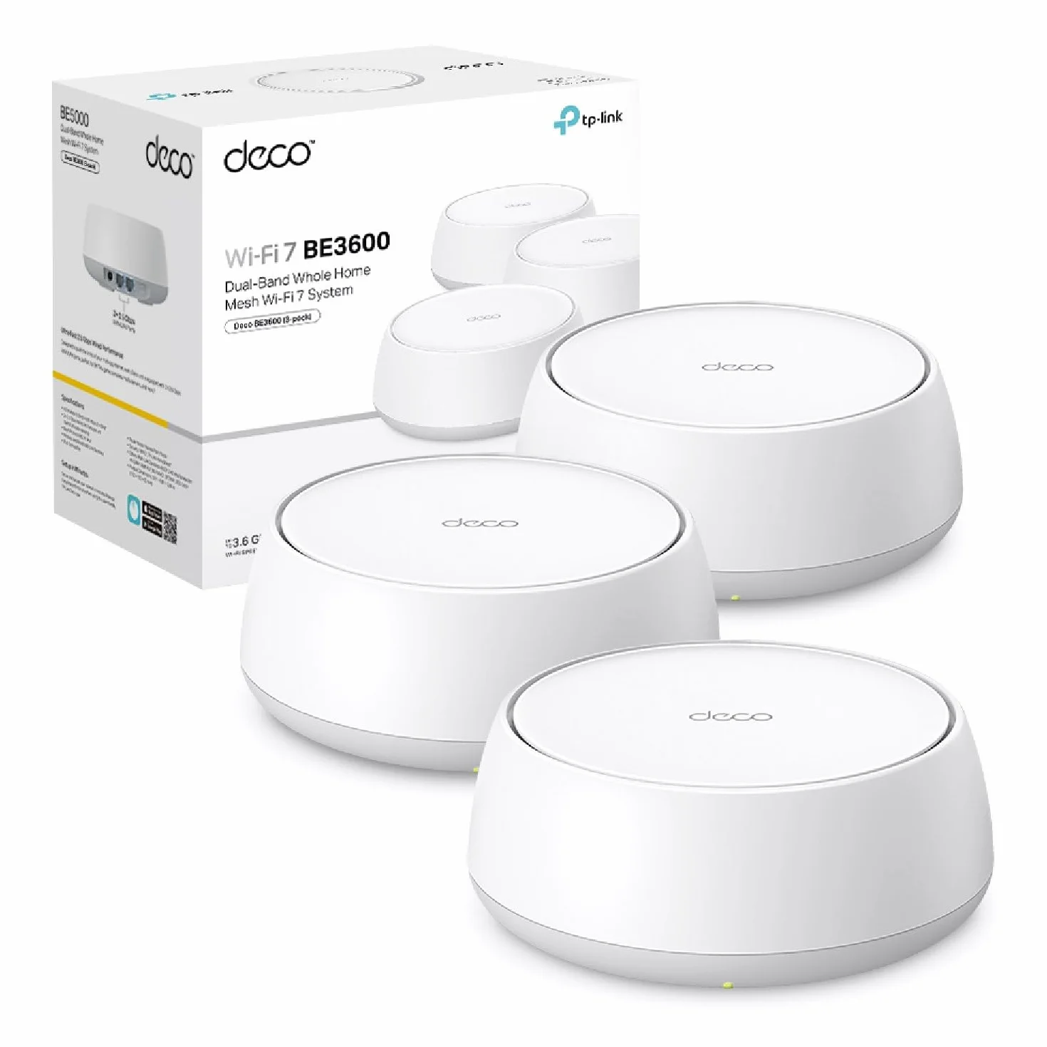 TP-Link WiFi 7 Deco BE3600 Mesh WiFi, BE3600Mbps, Dual Band, Canali 160MHz, 2 Porte Gigabit, HomeShield, MLO, 4K-QAM, Funziona con Qualsiasi ISP e Modem, 4 Antenne Interne, WPA3, Alexa, 3pz