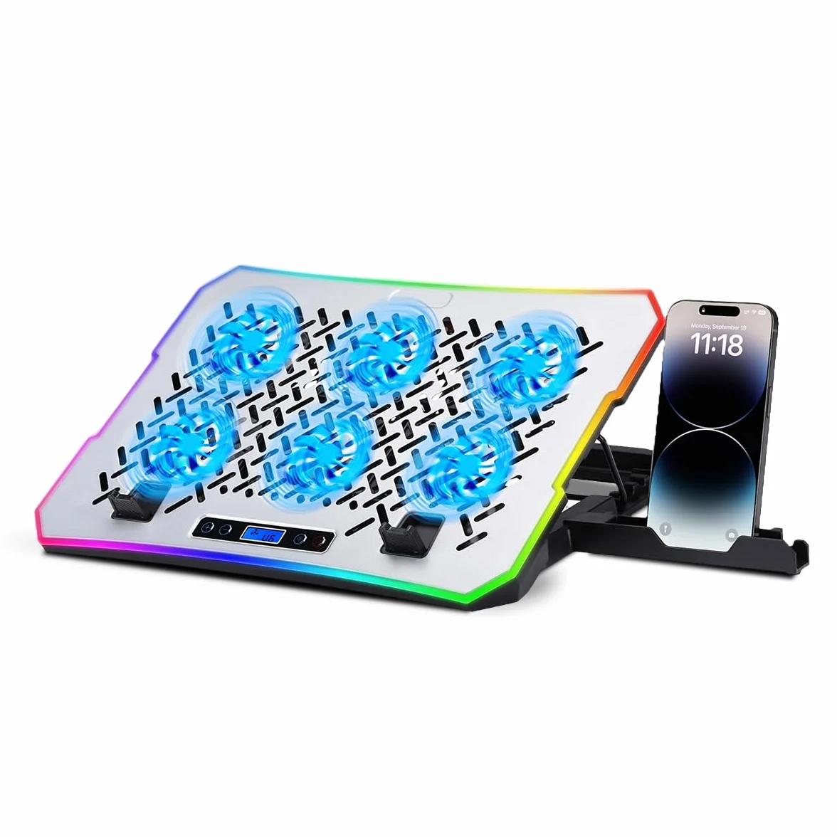 NK Base di raffreddamento portatile 17" LED RGB 6 ventole silenziose velocità regolabili 4 altezze regolabili USB telefono holder