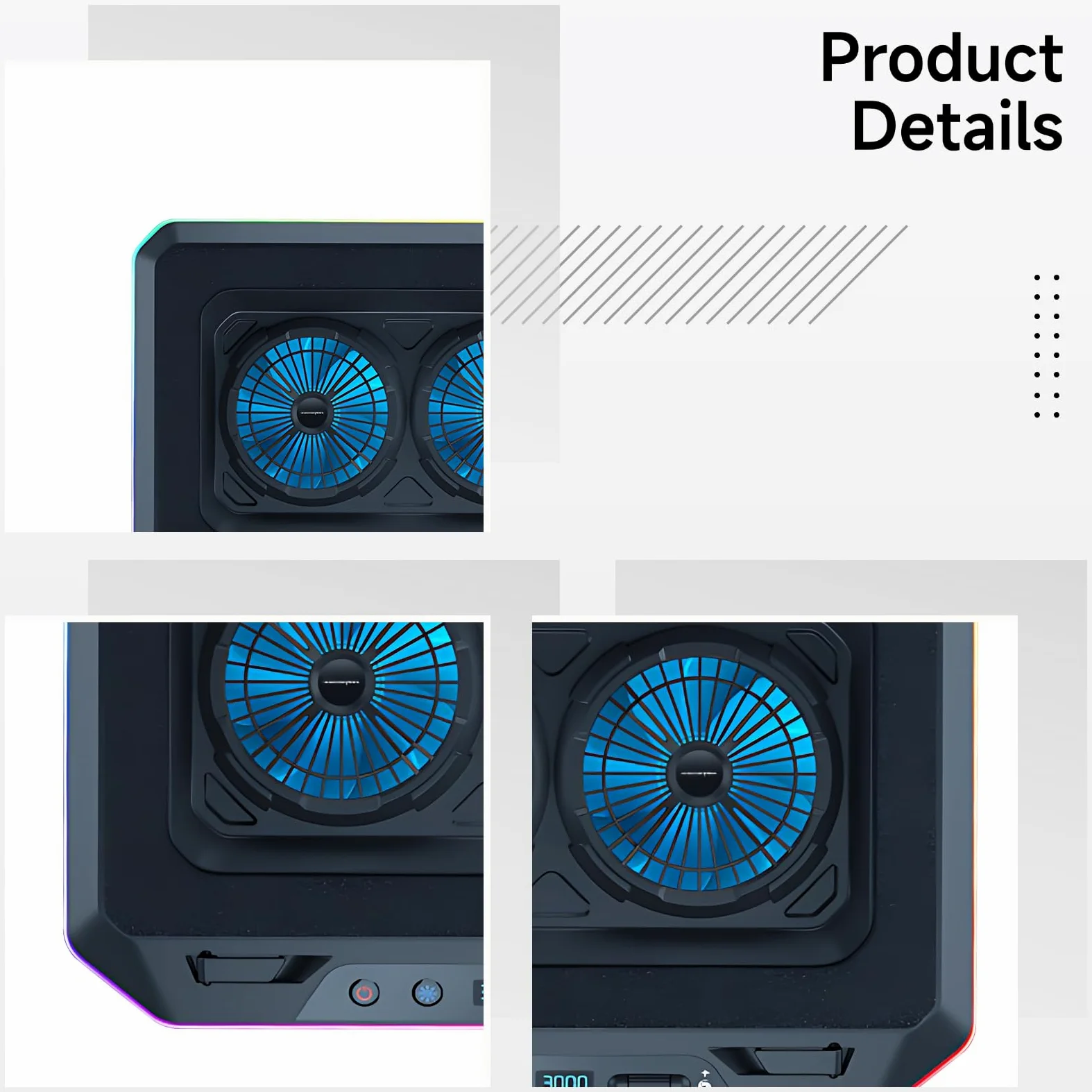 Gaming Laptop Cooling Pad, Dual Turbofan, Hub USB RGB, Adatto per 15-21 Pollici Laptop, Riduzione del rumore, Velocità Ventola Regolabile, 4 Porte USB, 41 x 29,6 cm
