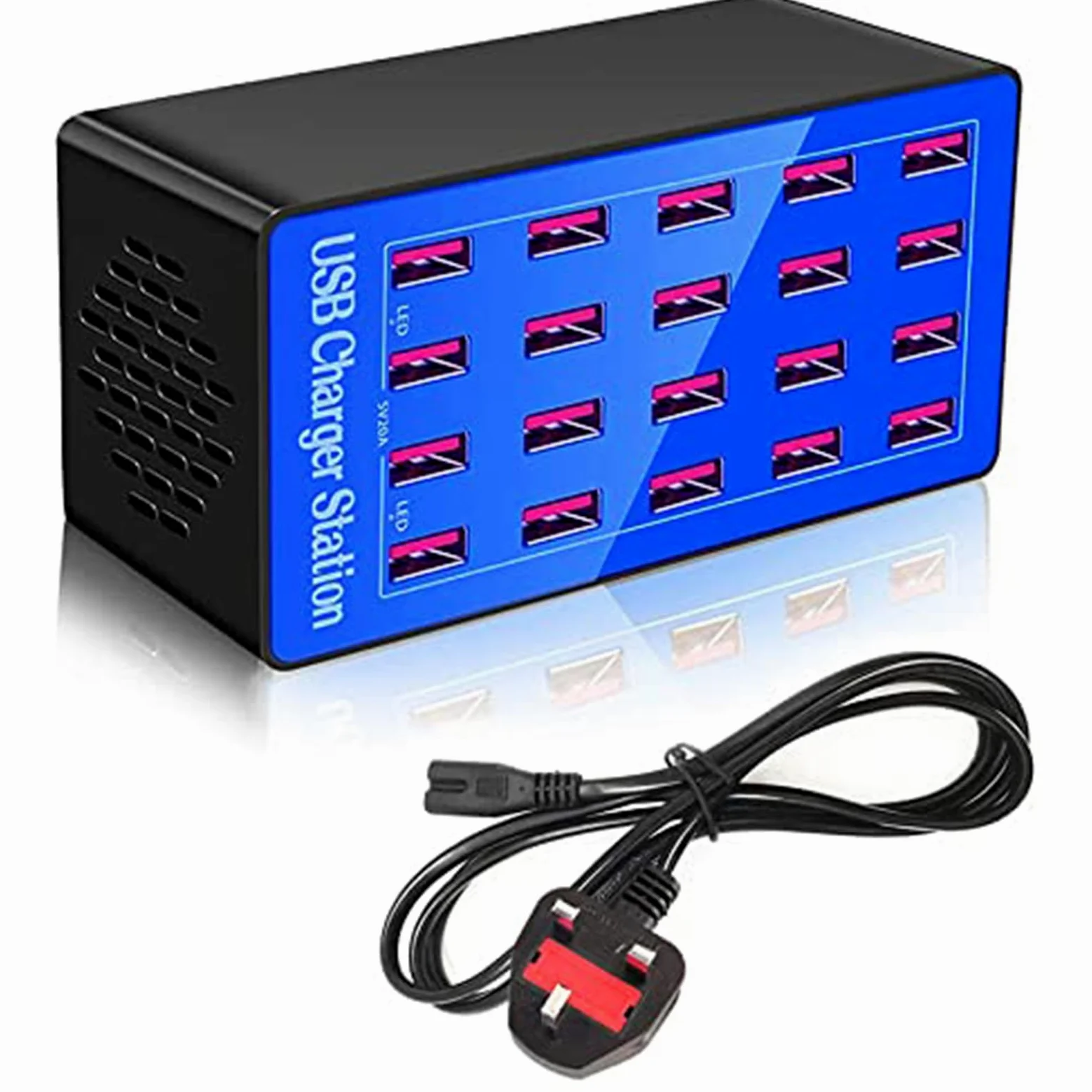 Stazione di Ricarica USB, Stazione di Ricarica USB da Tavolo a 20 Porte da 100 W, Caricabatterie Intelligente USB Multifunzione per Smartphone, Tablet, ventole USB, Mouse e tastier