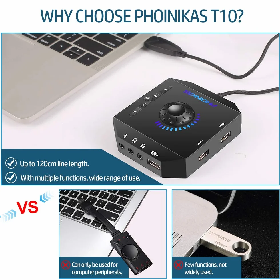 PHOINIKAS Scheda Audio Esterna, Adattatore Microfono USB con Jack per Cuffie da 3,5 mm, Controllo Volume, Riproduzione plug-in Scheda Audio Stereo, per Windows, Mac, Linux, PC, laptop, desktop