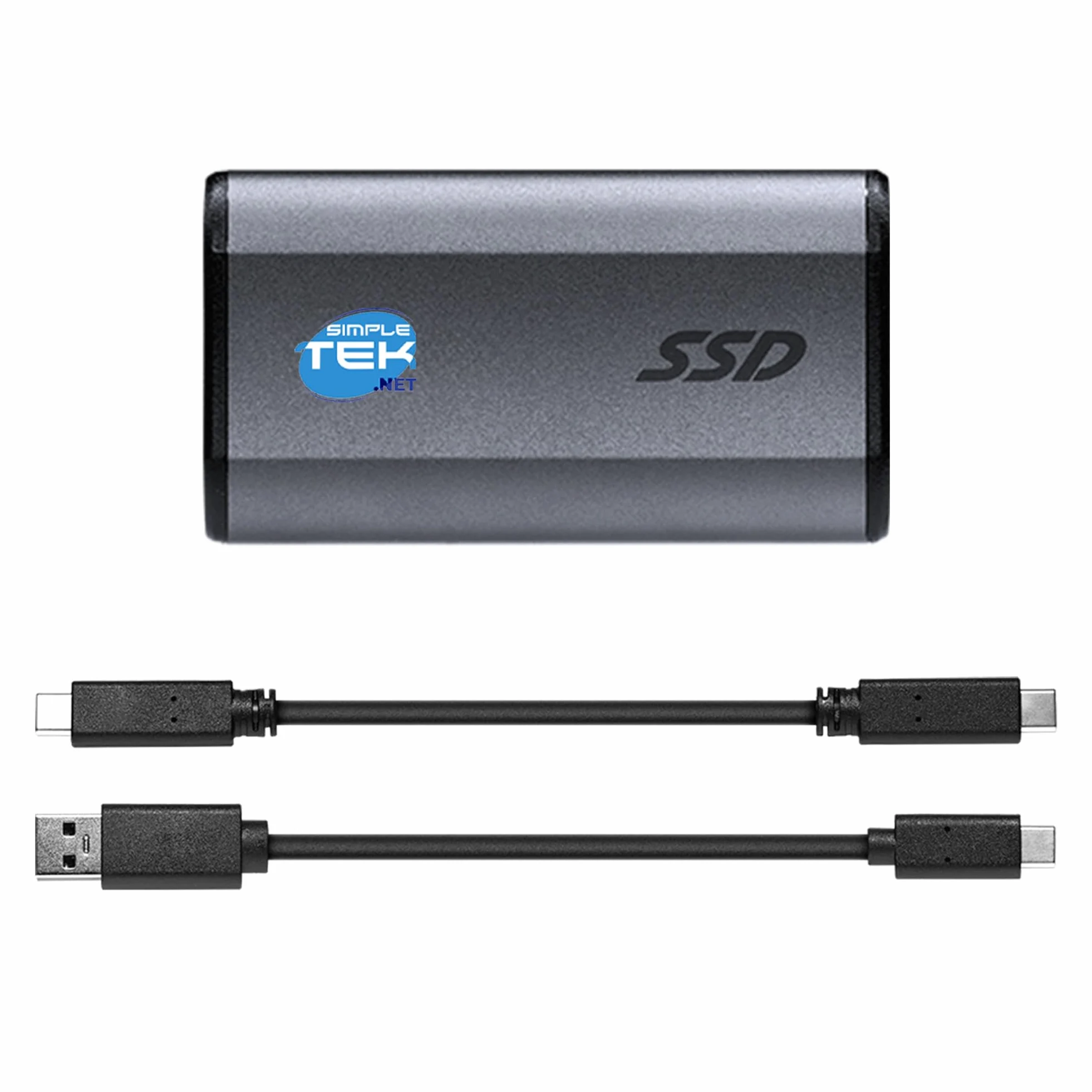 SIMPLETEK - Mini SSD Esterno Portatile 500 GB Grigio - USB 3.1, Cavo adattatore da USB-C a USB-A e Foro Portachiavi