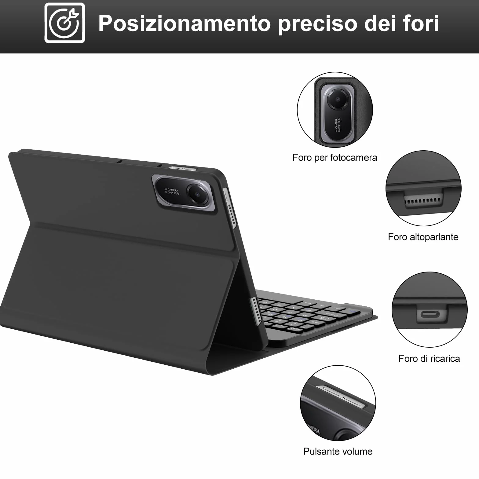 IVEOPPE Tastiera per Xiaomi Redmi Pad 2/ Remi SE 11", Cover con Tastiera Rimovibile, Keyboard Italiano QWERTY Bluetooth, Custodia con Portapenna, Nero