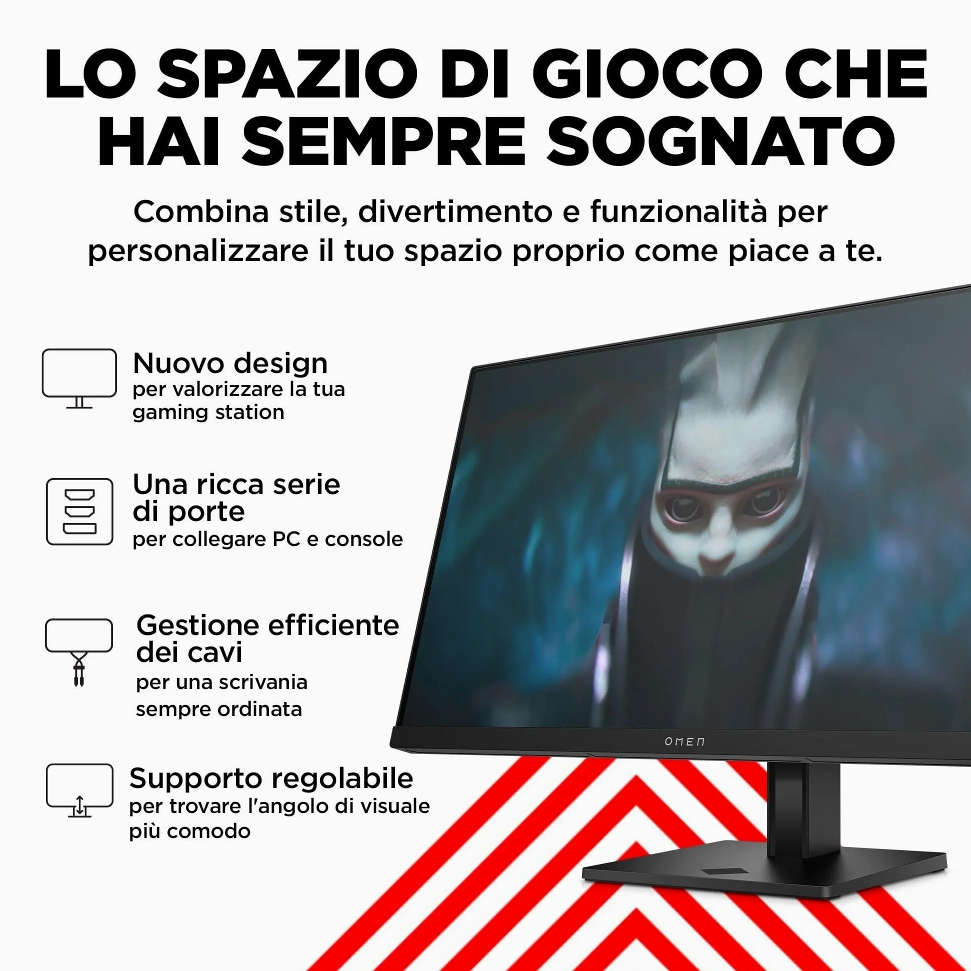HP OMEN 24 FHD Monitor, Schermo da 24'' Full HD, Risoluzione 1920 x 1080 Pixel, Pannello IPS 16:9 da FHD – 165 Hz -1 ms, 1 ms, IPS - HDR 400-450 Nits, Antiriflesso, AMD FreeSync, USB, HDMI, Nero