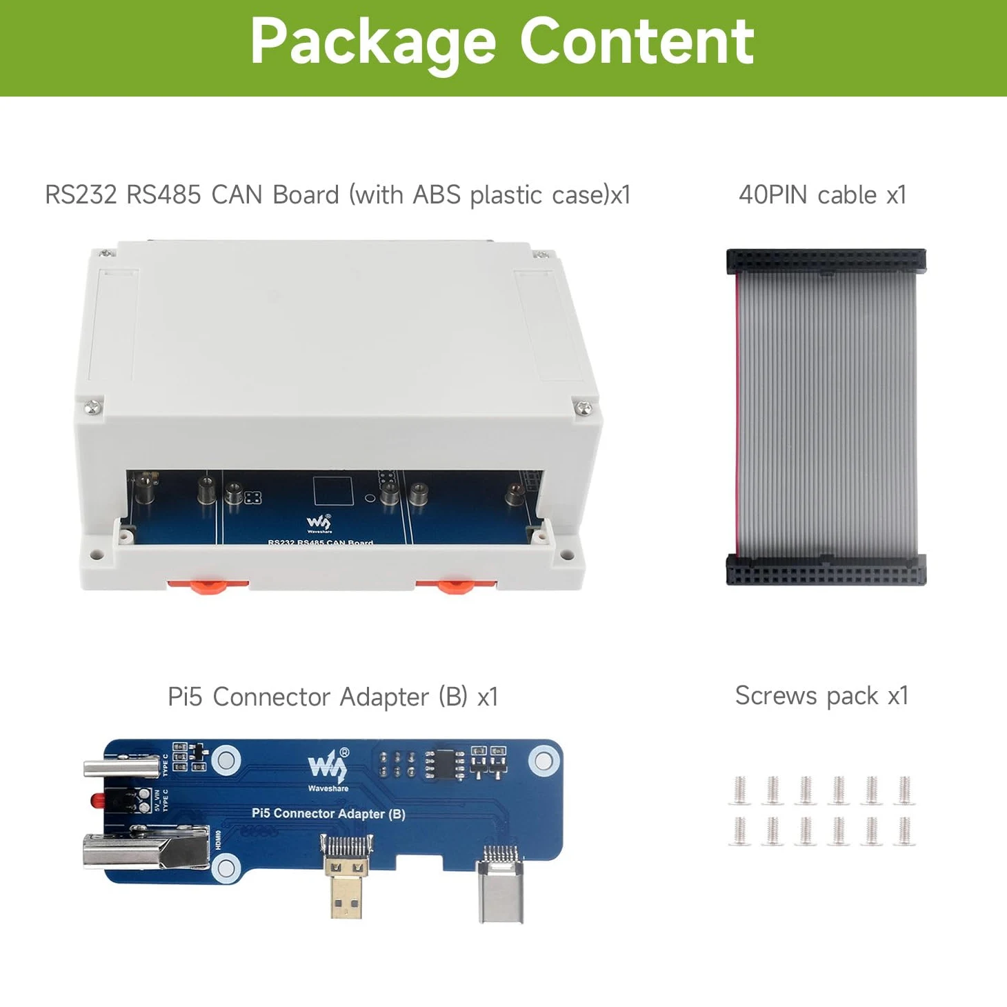 Waveshare Isolated RS232/RS485/CAN/CAN FD Expansion Board, Compatible with Raspberry Pi 5/4B, Expands 2X RS485, 1x RS232/CAN FD/CAN, Extending NVME/ETH/USB and 4G/5G by PCIe, Wall-mount & Rail-mount