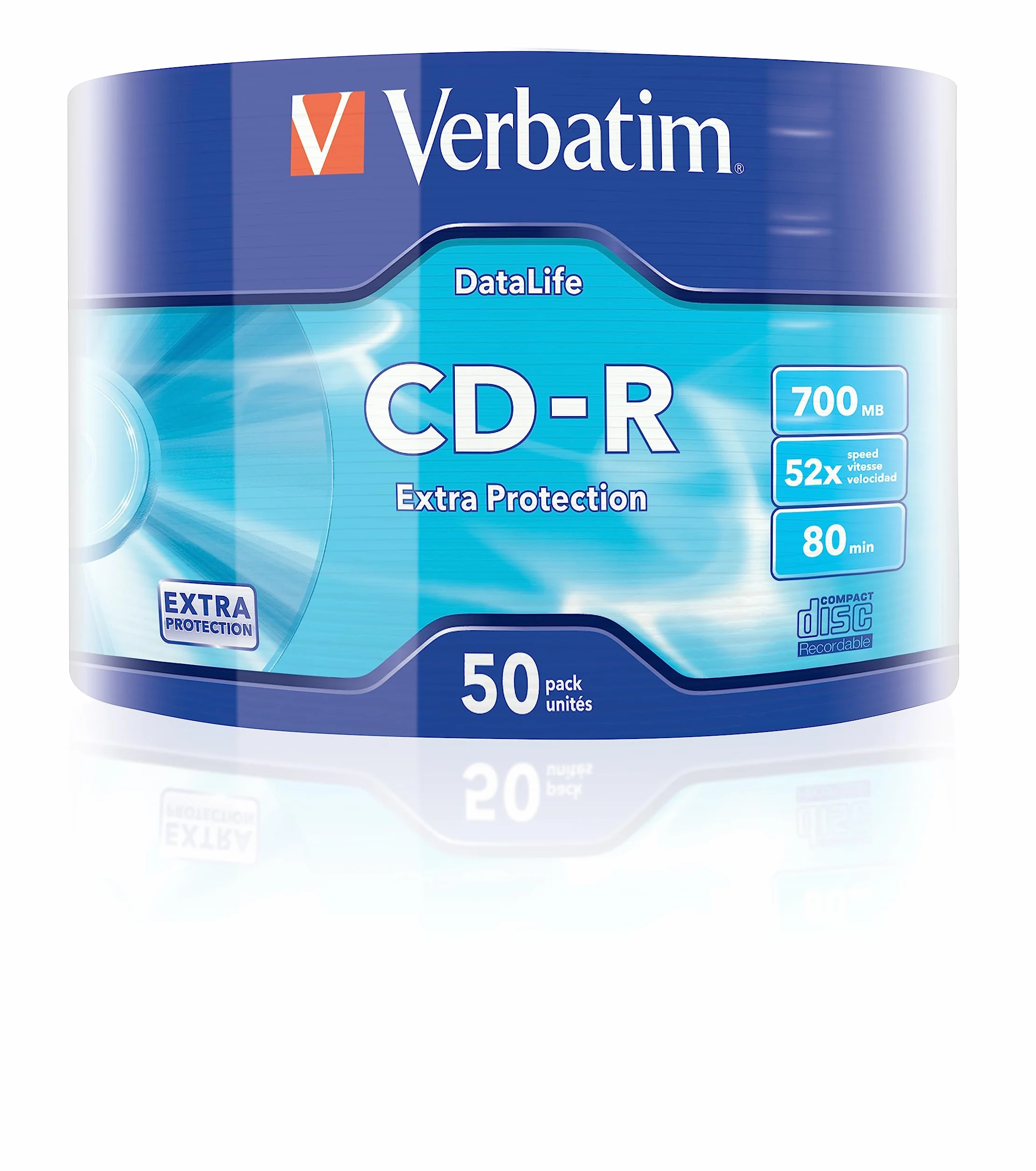 Verbatim CD-R Extra Protection, 700 MB di archiviazione dati CD vergini, ideale per la registrazione di foto e video, compatibile con qualsiasi unità CD convenzionale, confezione da 50