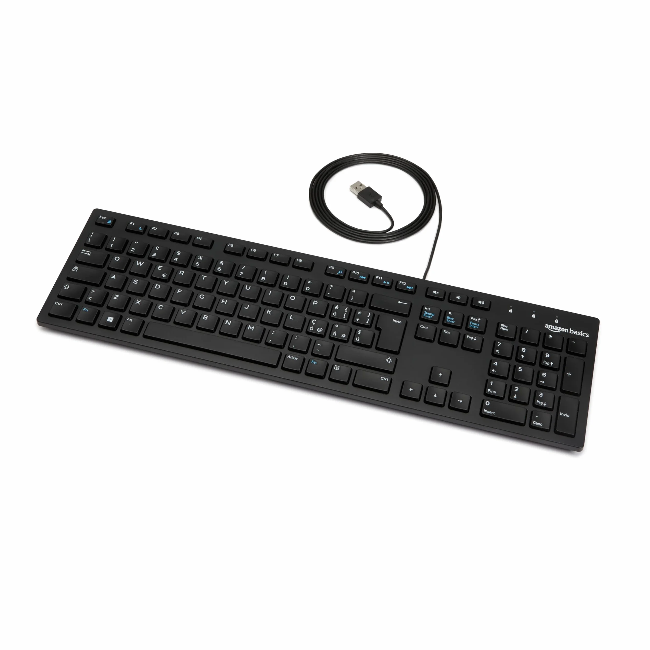 Amazon Basics Tastiera USB a basso profilo con layout IT, nero opaco