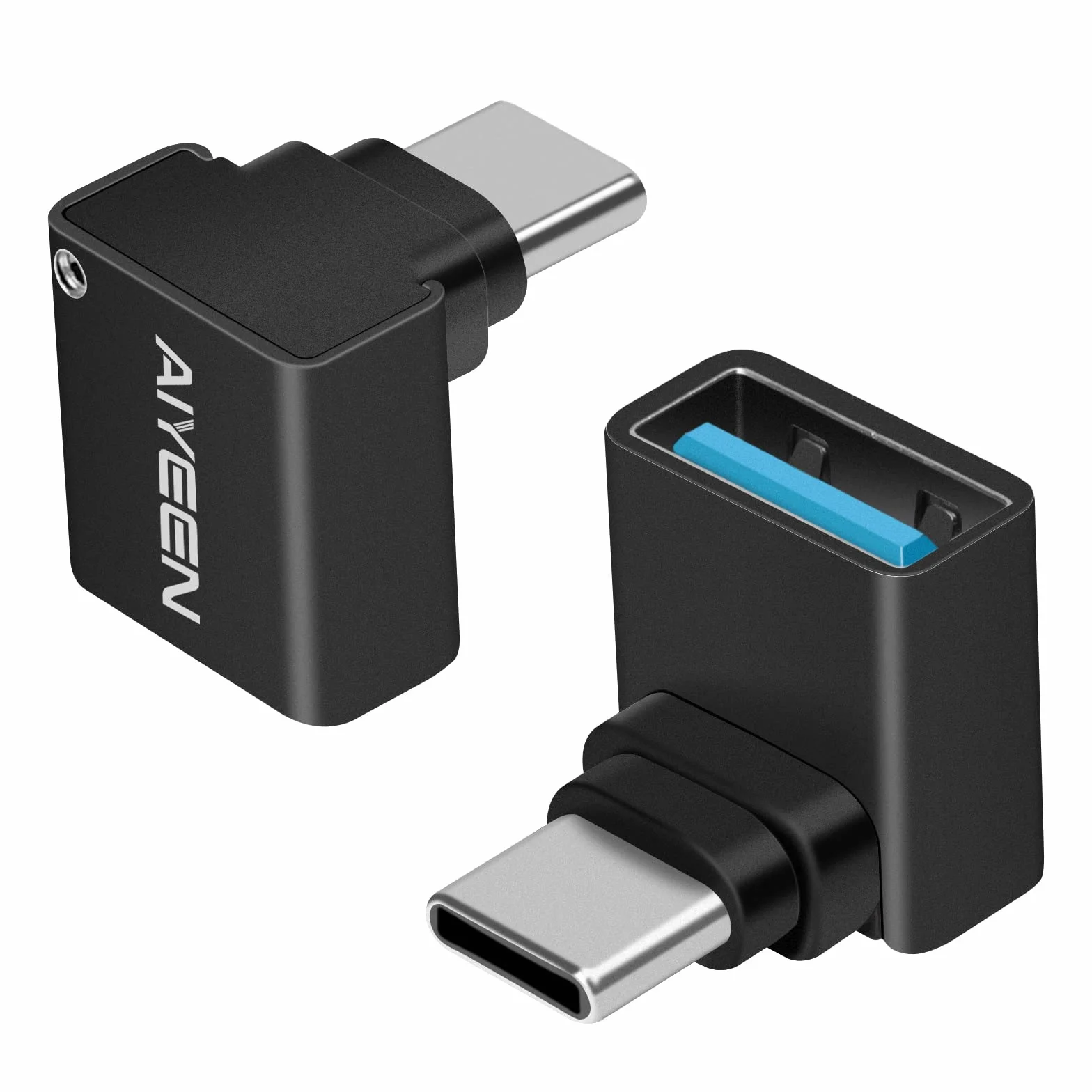Adattatore USB C a USB (Confezione da 2), Convertitore OTG da Maschio USBC a Femmina USB 3.0 a 90 Gradi Compatibile con MacBook Pro 2019/2018, Samsung e altri Dispositivi USB-C, Nero