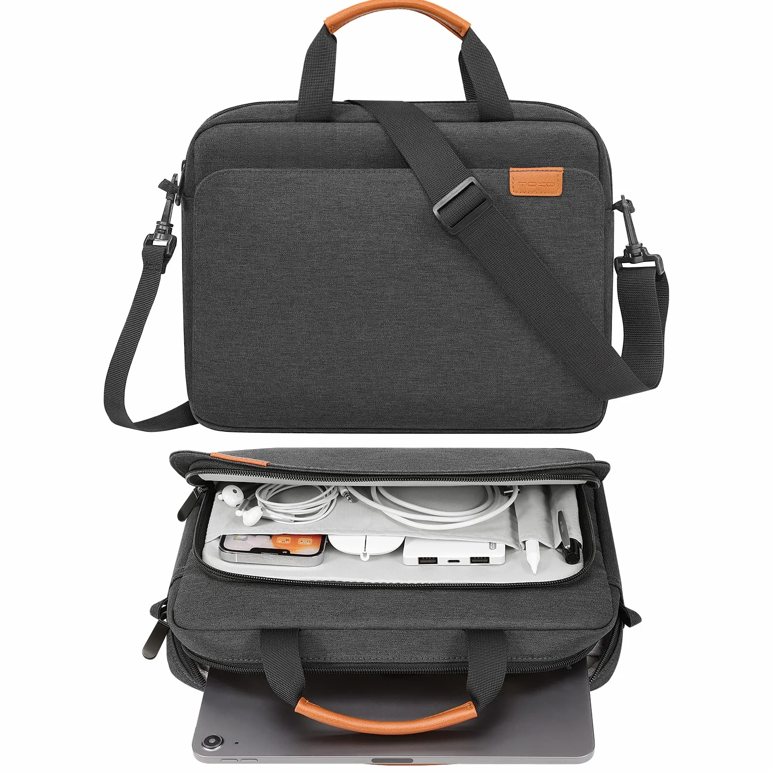 MoKo Custodia Borsa per Tablet da 12.9 inch, Custodia Morbida con Maniglia e Tracolla Compatibile con iPad Pro 12.9 M2 2022/2021/2020/2018, Borsa con Tasche Multiple, Nero & Grigio