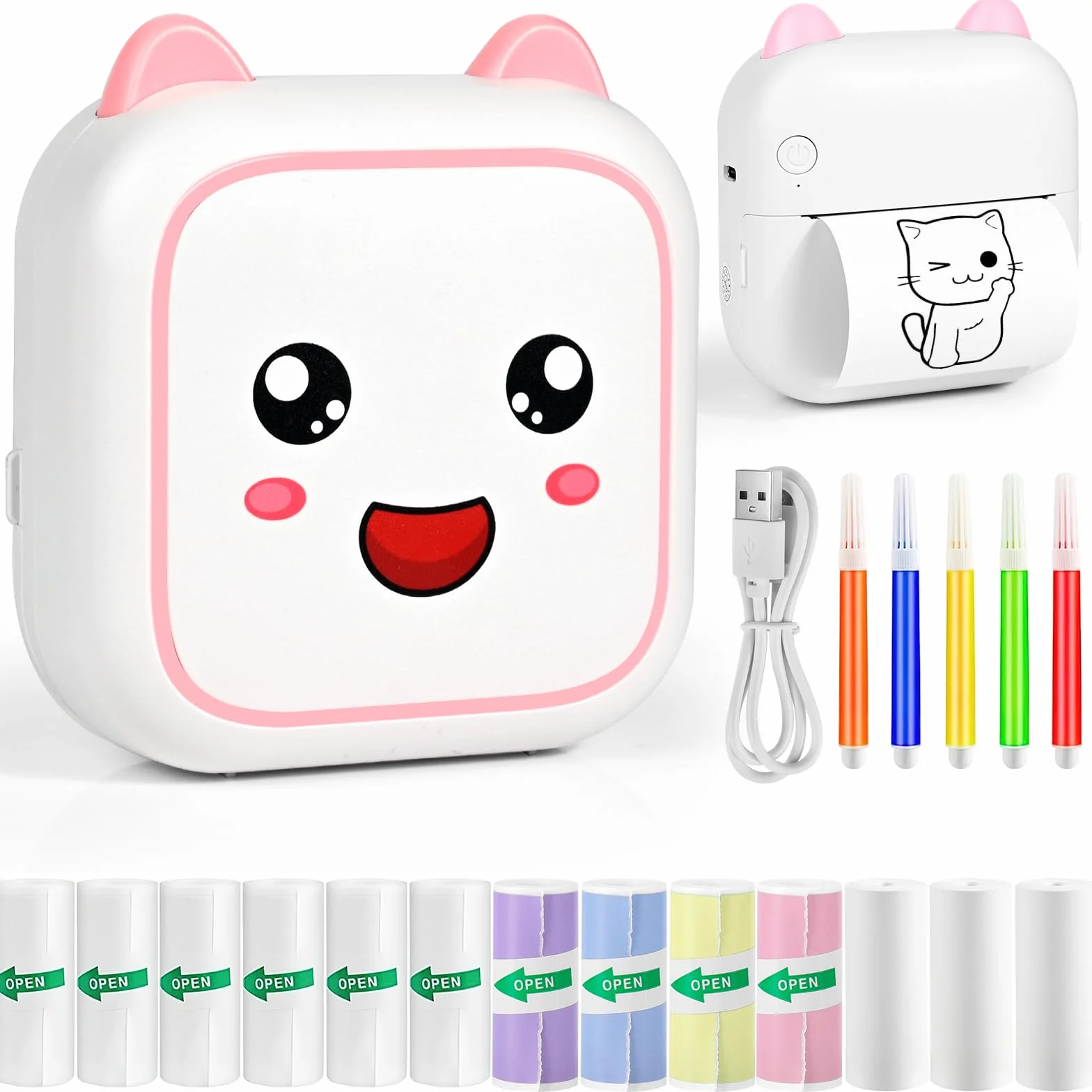 Mini Stampante Fotografica Termica Portatile Bluetooth con 13 Rotoli di Carta, Rosa