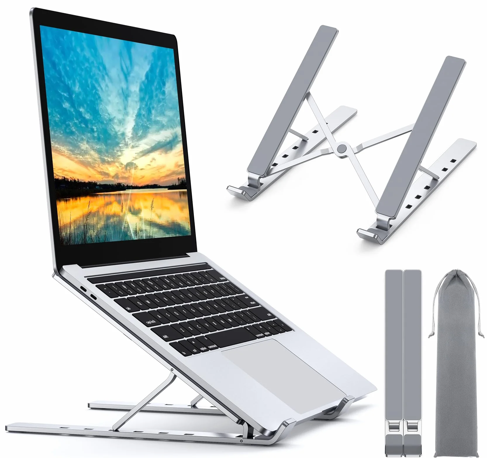 Babacom Supporto PC Portatile, 5-Levels Altezza Regolabile Supporto Laptop, Alluminio Ventilato, Leggero Ventole di Raffreddamento Elettroniche per PC Portatili Compatibile con MacBook 10-15,6” Laptop