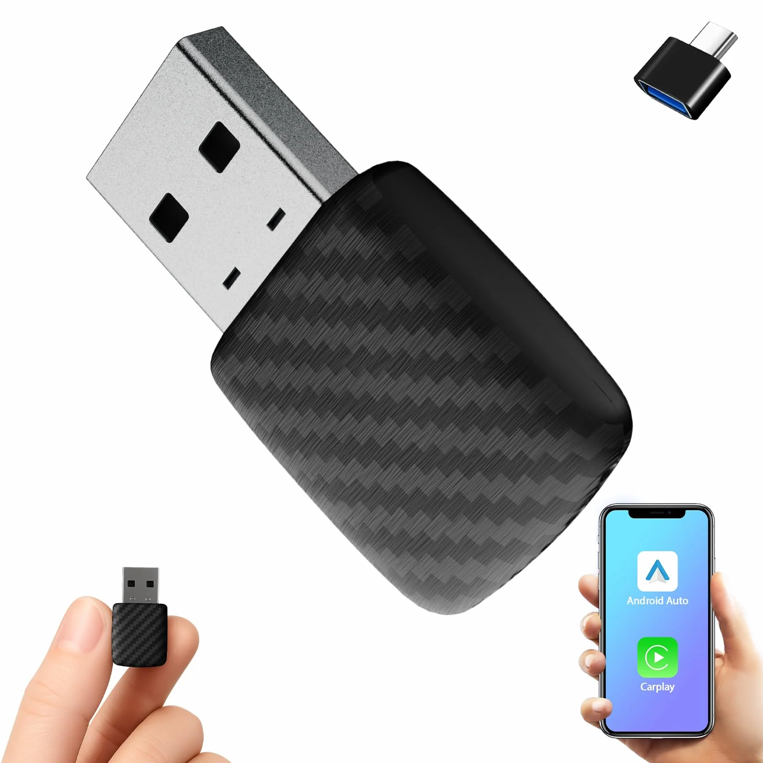 Mini adattatore wireless CarPlay, grigio argento – Adattatore wireless compatto per auto per Android Auto, connessione automatica rapida, aggiornamento CarPlay cablato a wireless 2026 (A28)