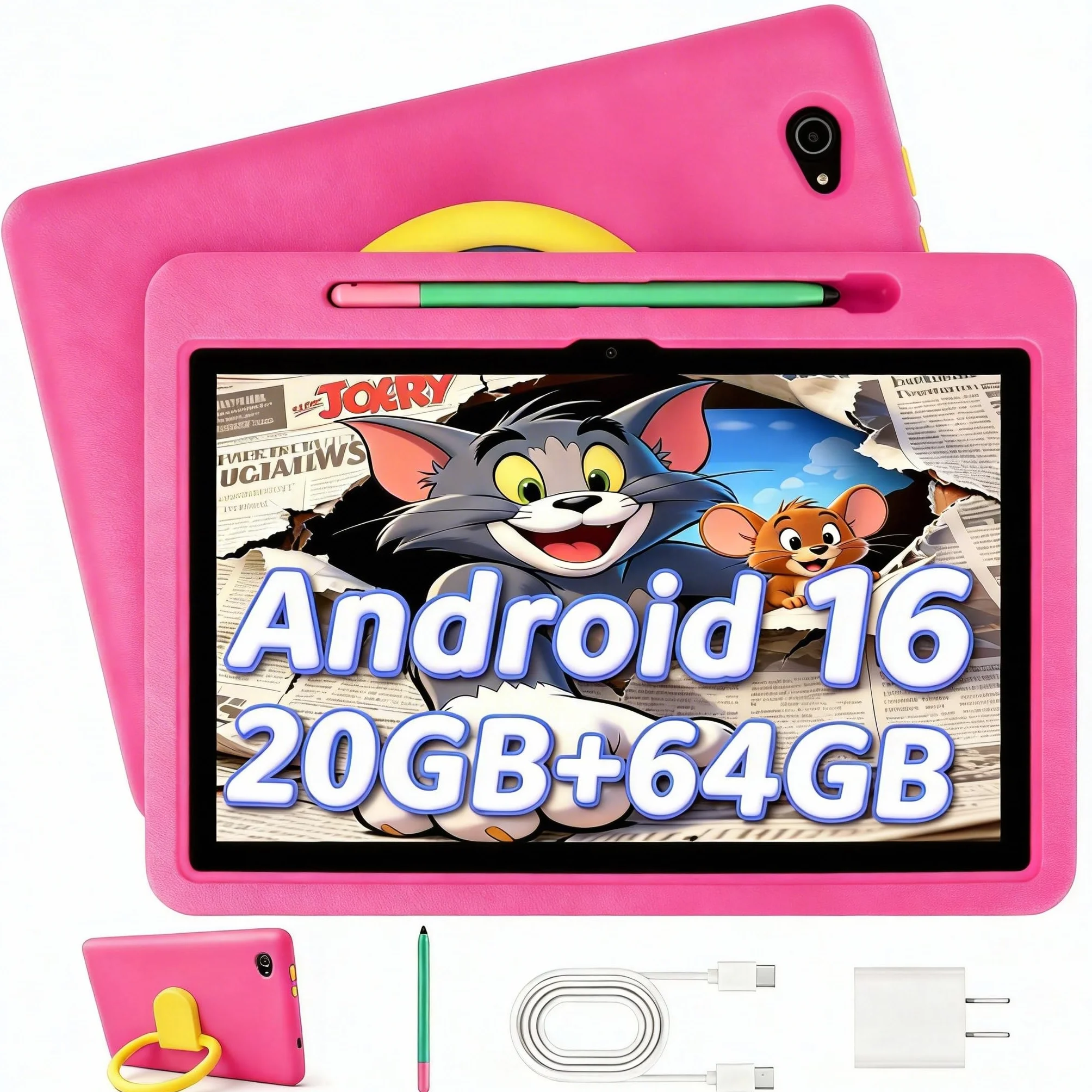 Tablet Bambini Android 16 Pollici 10, 20GB RAM 1TB TF, Batteria 6000mAh, WiFi 6/BT 5.3 - Rosa