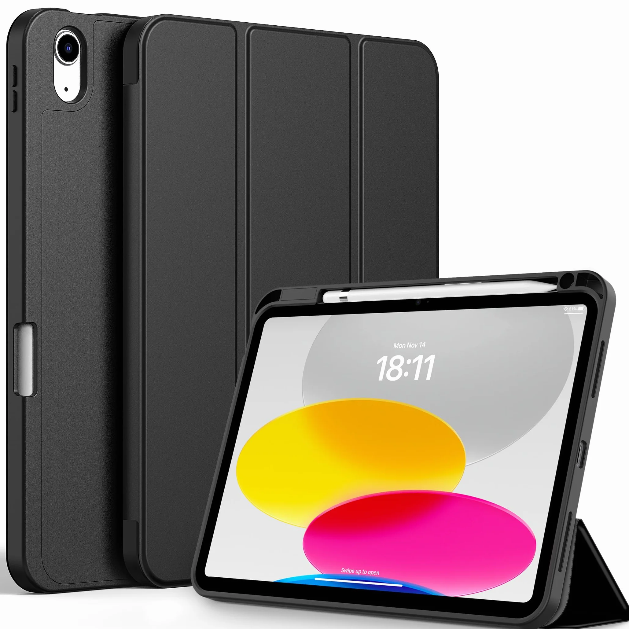 CACOE Custodia Cover Compatibile con iPad 11a Generazione 11" (2025) / iPad 10a Generazione 10.9" (2022), Ultra Sottile Retro Cover con Portapenne, Nero