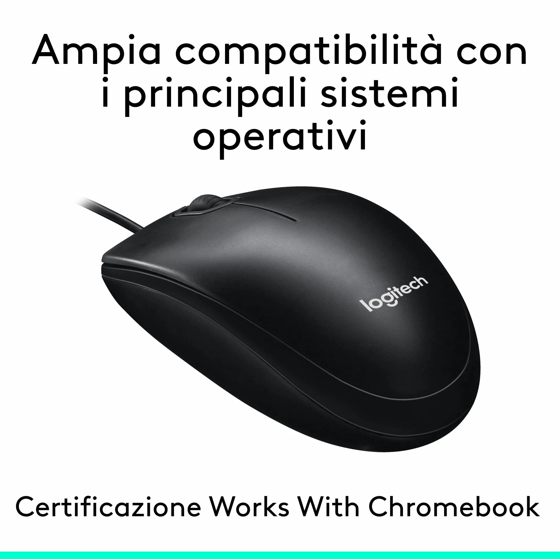 Logitech M100 Mouse USB con Cavo, 3 Pulsanti, Tracciamento Ottico 1000 DPI, Ambidestro, Compatibile con PC, Mac, Laptop, Nero