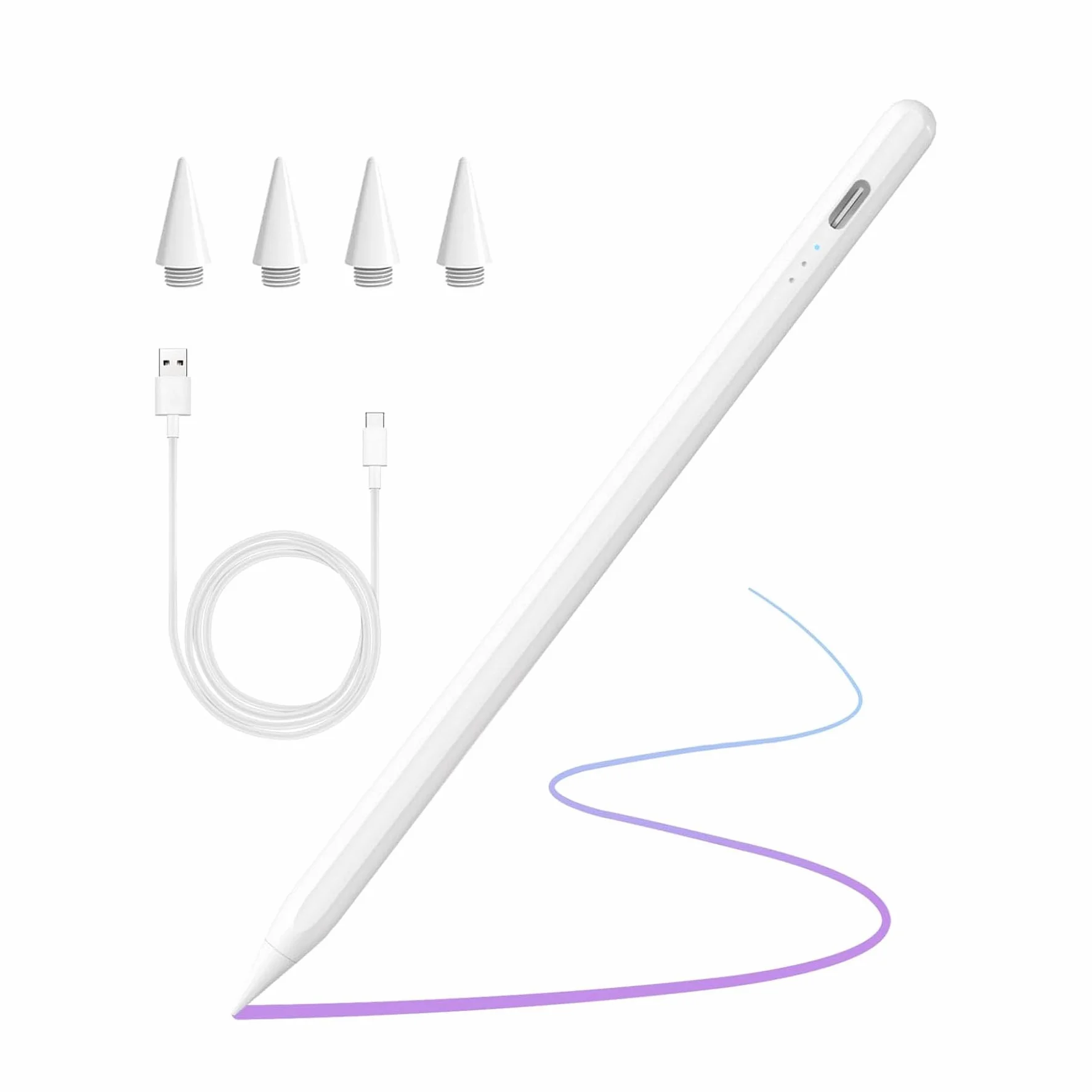 Penna Stylus Compatibile con Apple iPad 2018-2025, Ricarica Rapida, Palm Rejection, Bianco