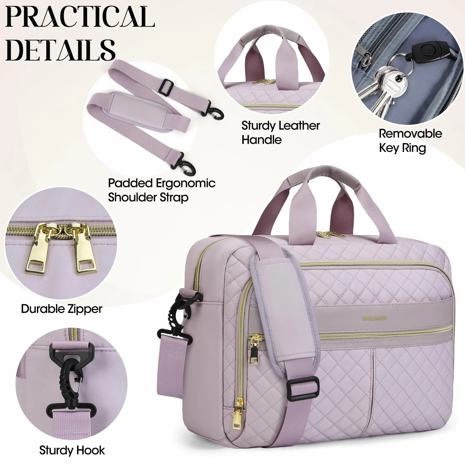 IGOLUMON Borsa per computer portatile da donna 17,3 pollici, impermeabile, per computer portatile, borsa da lavoro, borsa a tracolla