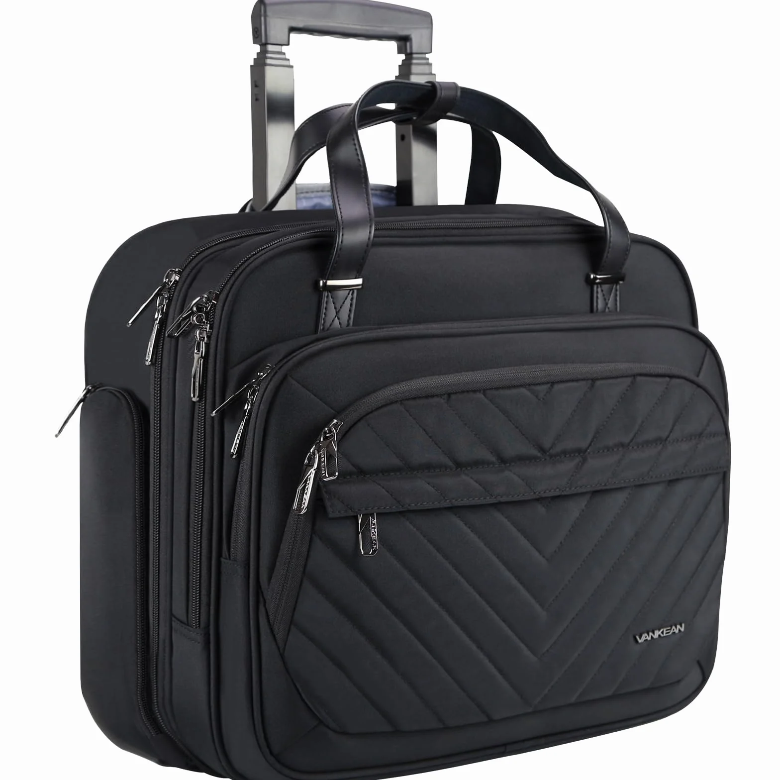 VANKEAN - Valigia porta laptop con ruote per donne, borsa da 39,6 cm con ruote per donne, borsa per computer impermeabile da viaggio/lavoro con tasche RFID, nera