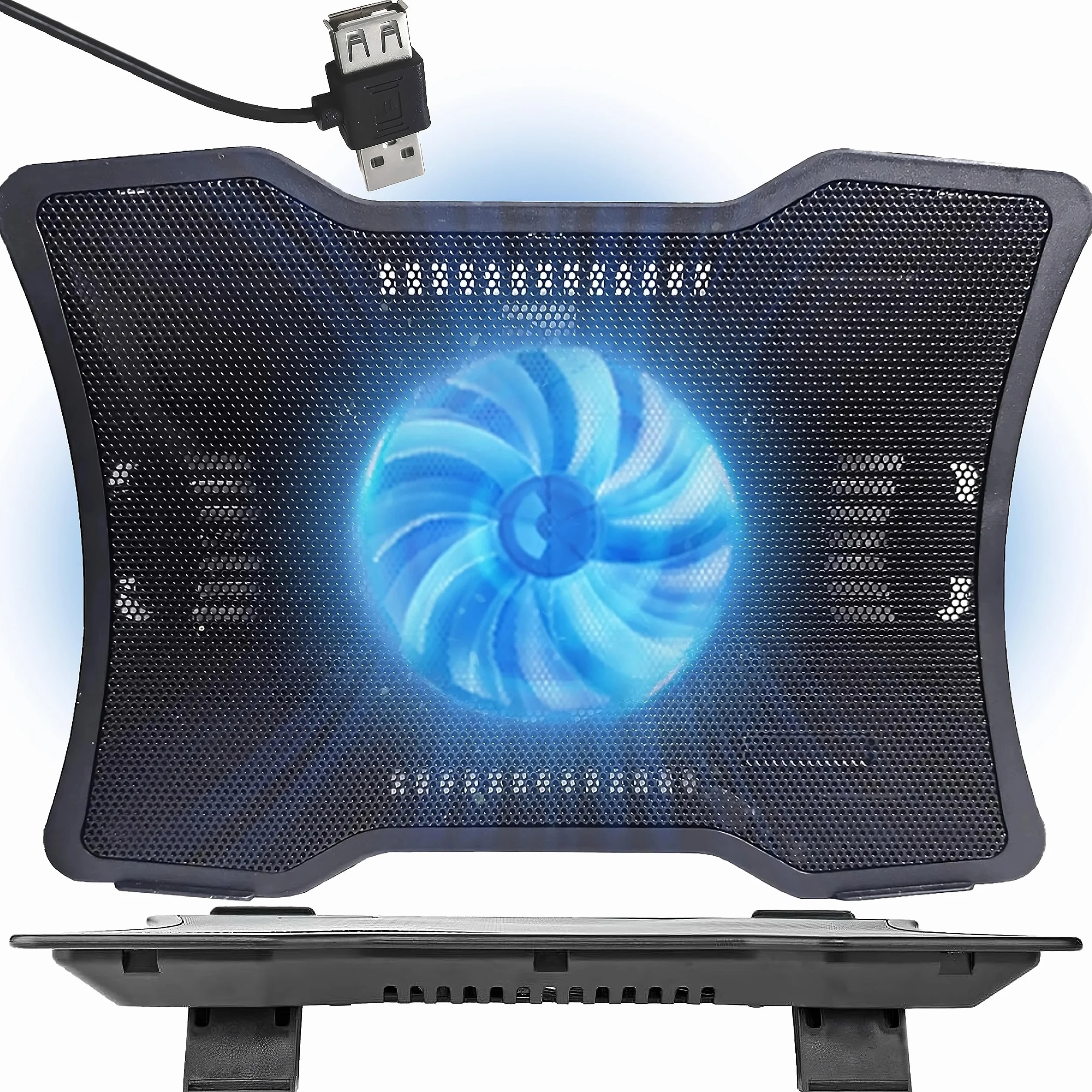 Retoo Base di Raffreddamento, PC portatile, Supporto ventilato per computer portatile di gioco, Per Laptop da Gaming, Forte ventole, Stabile e silenziosa, 2x USB, Luce LED Blu, Per PS4, PS5, Xbox One