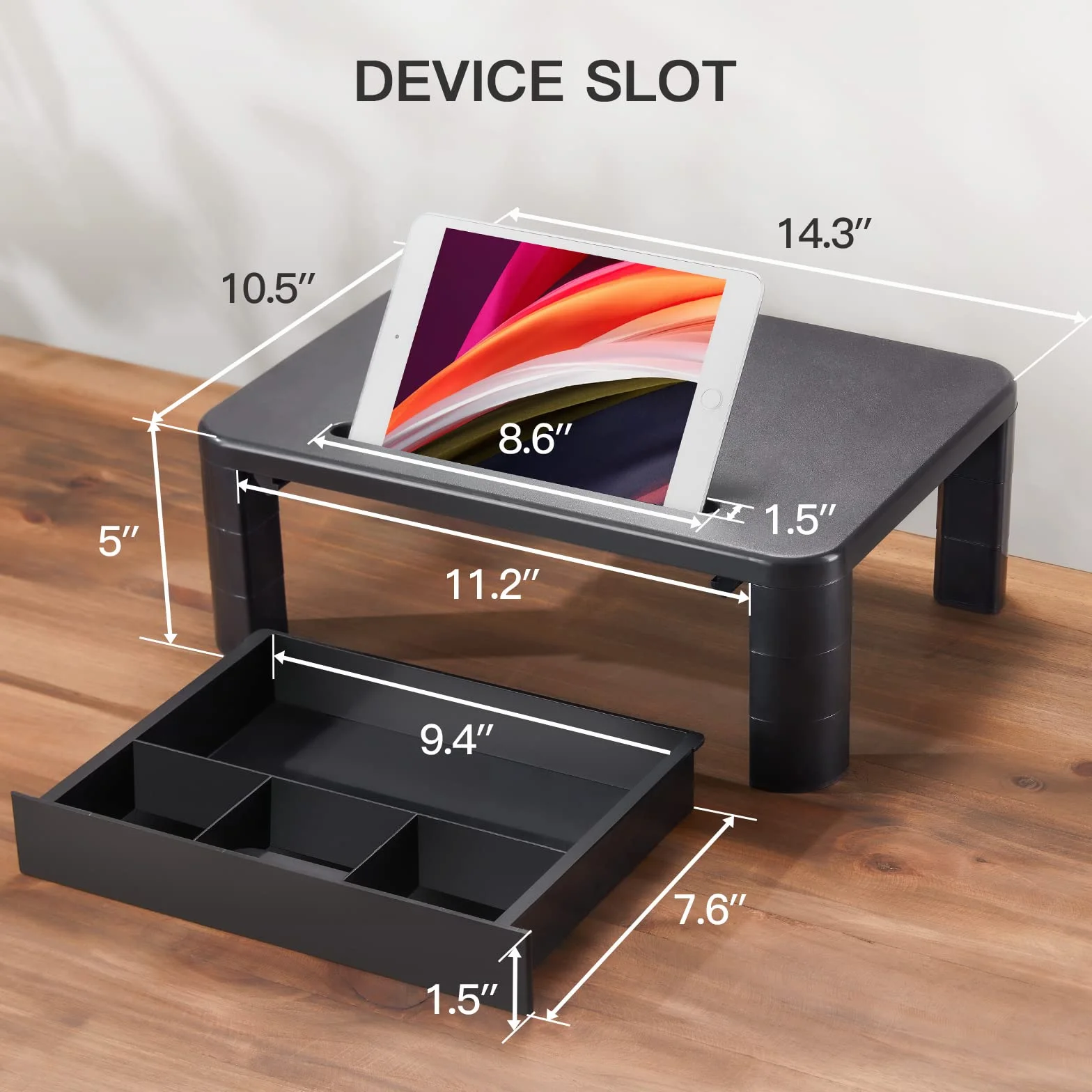 LORYERGO Supporto per Monitor con 3 Altezze Regolabili Carico Fino a 20KG per Monitor PC Laptop Stampante Monitor da Scrivania con Organizzatore Porta Oggetti - Plastica