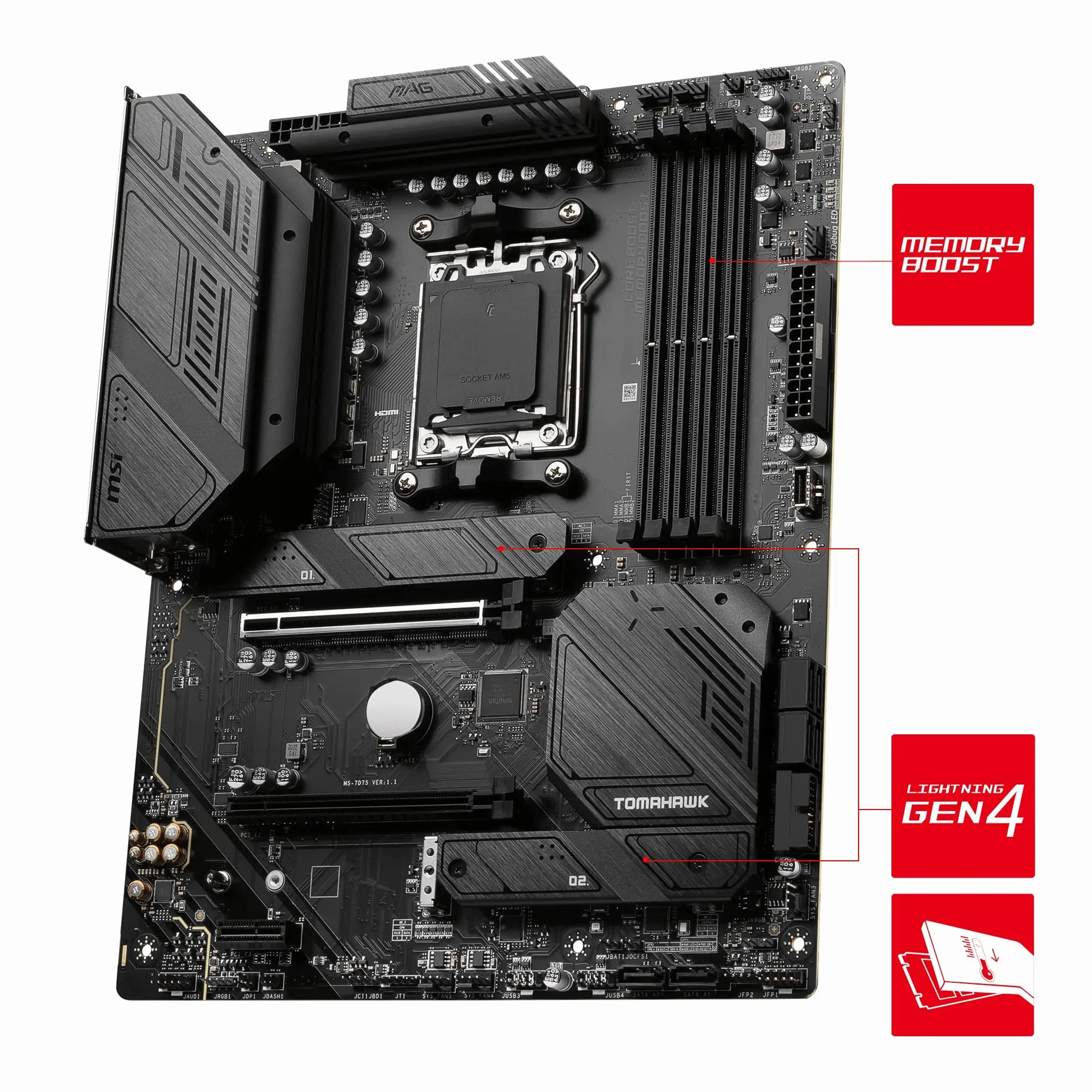 MSI MAG B650 TOMAHAWK WIFI scheda madre, ATX - Supporta i processori AMD Ryzen 7000, AM5-14 fasi Duet Rail da 80A, DDR5 fino a 6400+MHz/OC, 2 x PCIe 4.0 x16, 3 x M.2 Gen4, Wi-Fi 6E