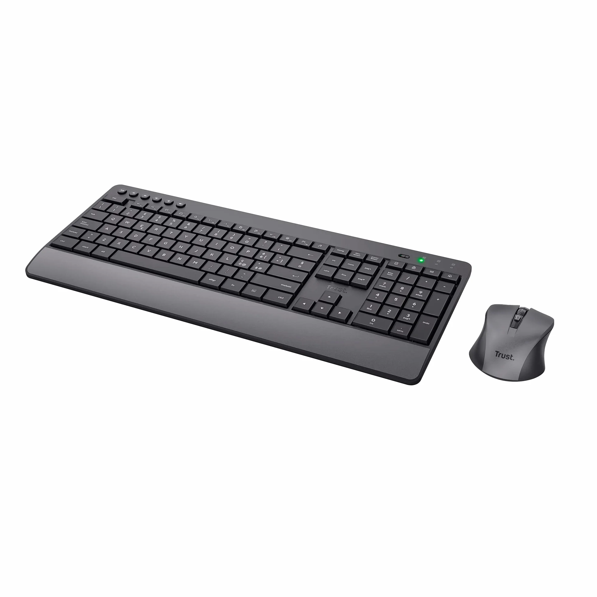 Trust Trezo Tastiera e Mouse Wireless, Layout Italiano QWERTY, Design Sostenibile, Combo Silenzioso e Ergonomico, Durata Batteria 48 Mesi, 2.4 GHz, Ricevitore USB, Resistenza ai Liquidi, PC, Laptop