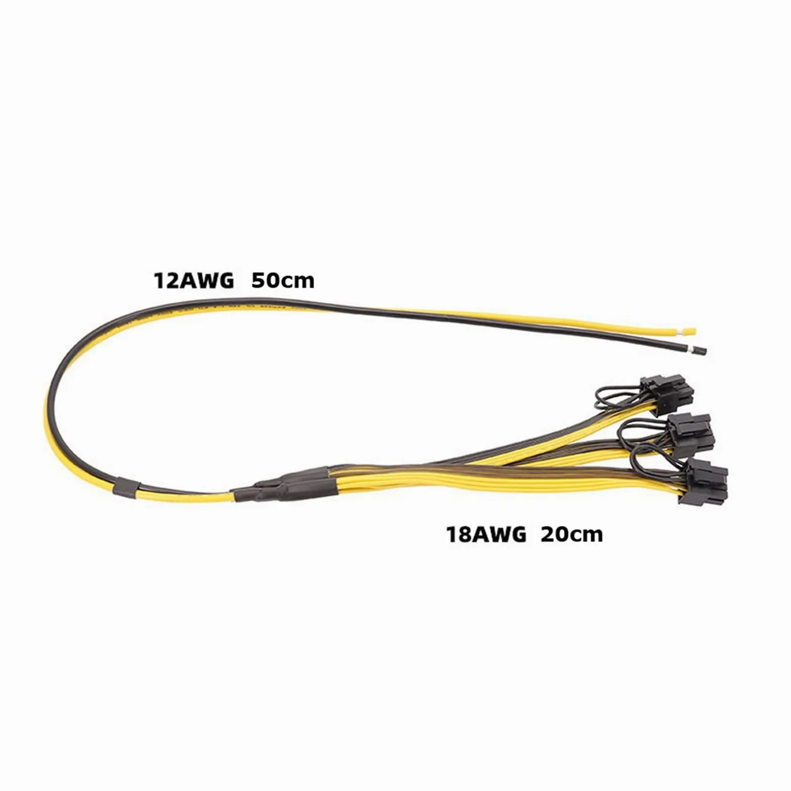 5 cavi di alimentazione splitter da 70 cm, 6+2 8 pin, 12 AWG, 50 cm, linea principale a 3 sub-line 20 cm, 18 AWG, per scheda grafica PSU (70 cm)