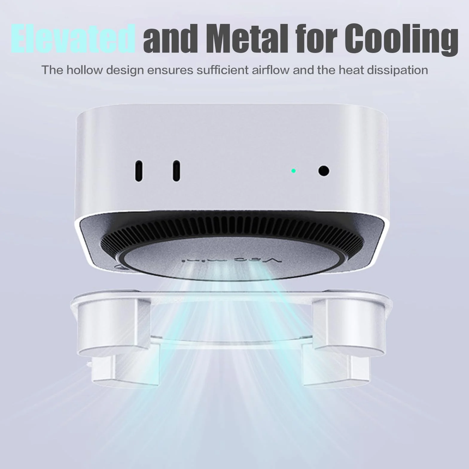 Supporto in alluminio per Mac mini M4/M4 Pro, con pulsante di accensione facile da raggiungere, ventilazione migliorata e dissipazione del calore, design antiscivolo stabile per un lavoro sicuro ed