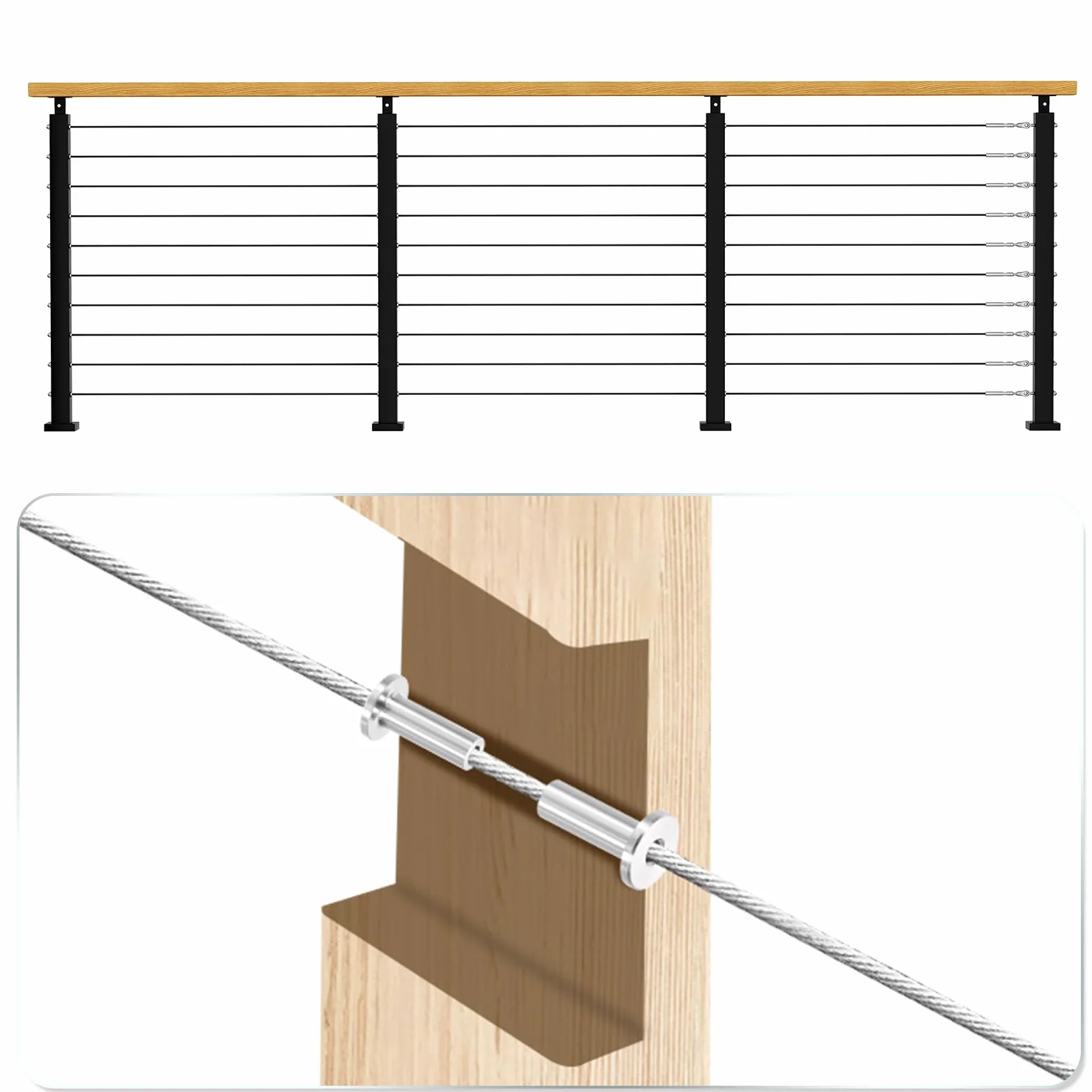 PATIKIL Accessori Per Ringhiera A Cavo, 10 Pezzi Protezioni Per Cavi In Acciaio Inossidabile T316 Con Ghiera Protettiva Per Cavo Da 3/16" E Paletti In Legno