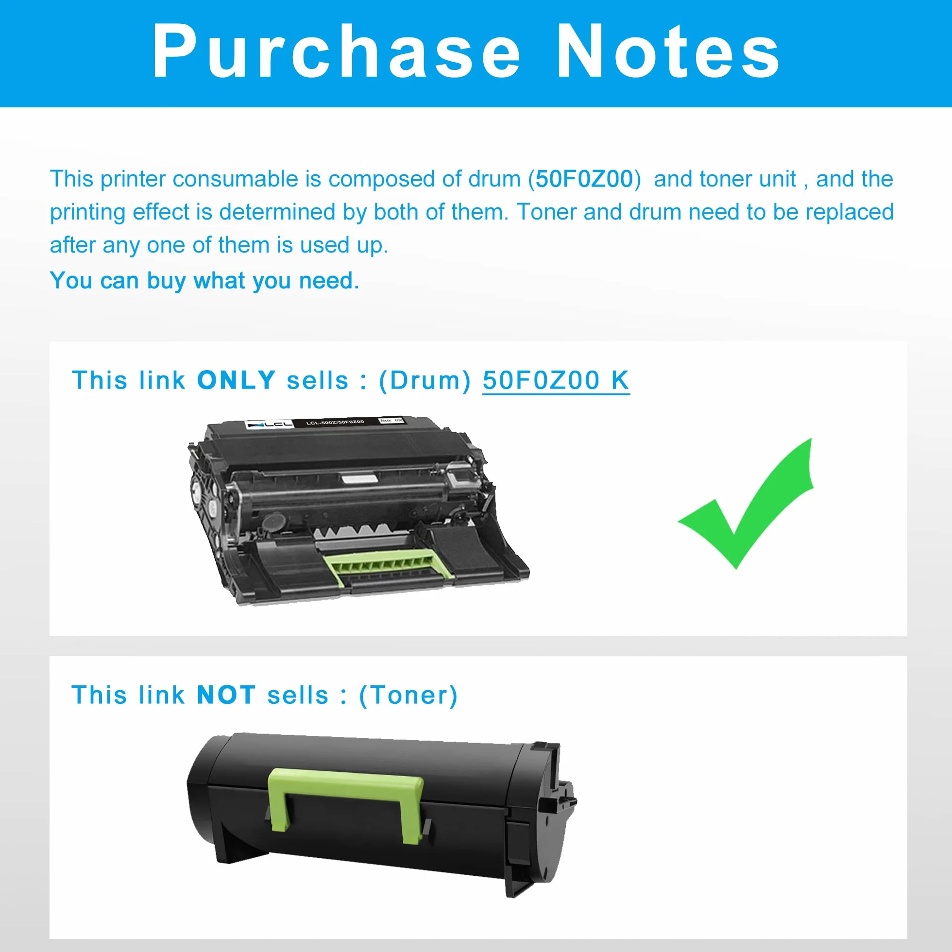 LCL Tamburo Rigenerato 500ZA 500Z 50F0ZA0 50F0Z00 (1Nero) Sostituzione per Lexmark/MS310/MS310d/MS310dn//MS312/MS312DN/MS315/MS315dn/MX310/MX310dn/MS410/MS410d/MS410dn/MX410de/MS415/MS415DN/MS510