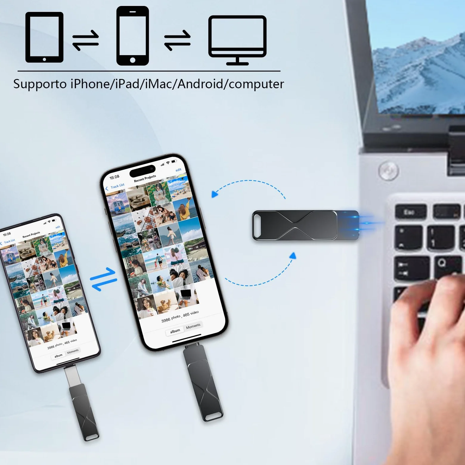 Chiavetta Usb 512GB,Mfi Certified Lightning Memoria Esterna Pen Drive Penna Usb Chiavette 3 In 1 per iPhone,iPad,iOS,Macbook,Android,Pc Nero
