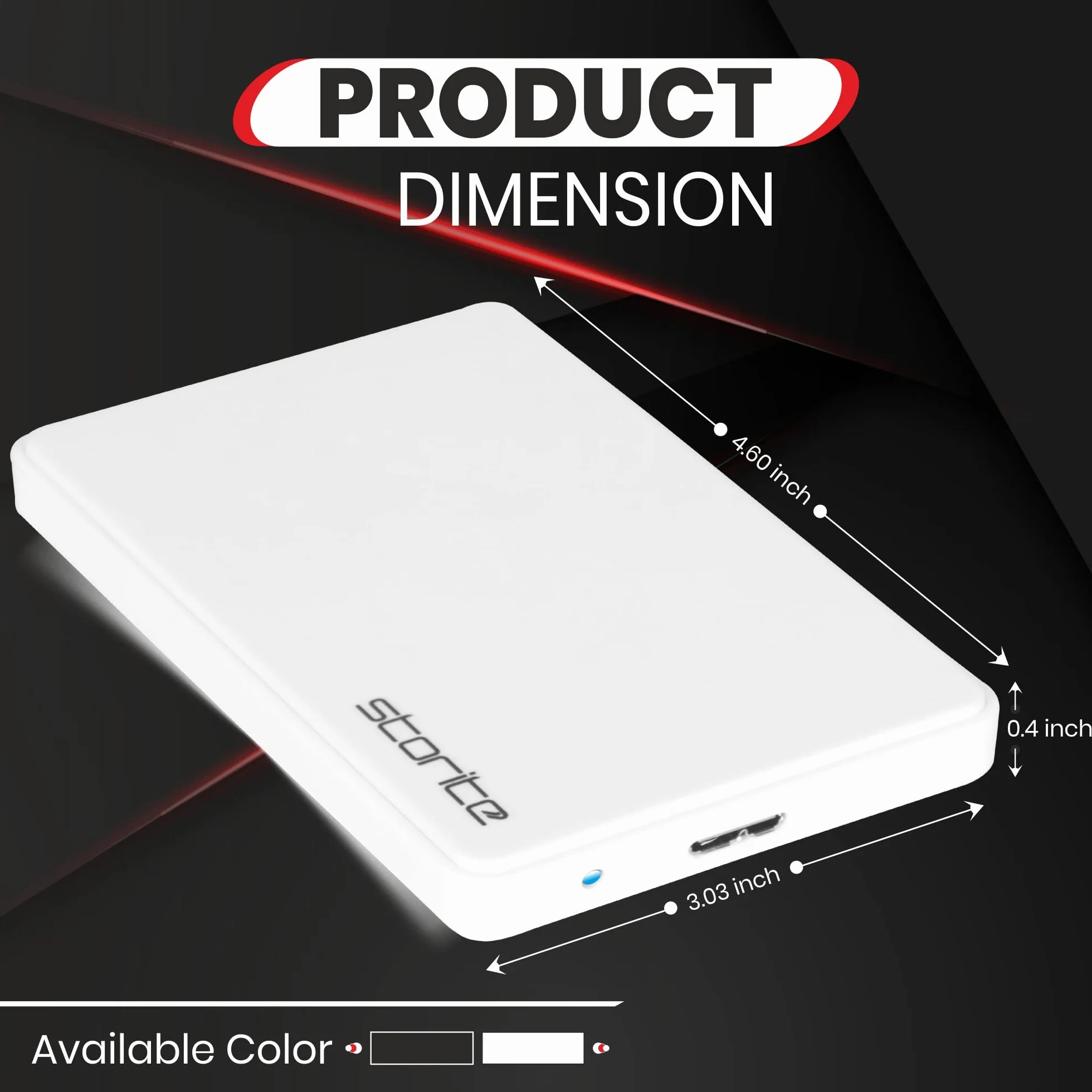 Storite Disco rigido esterno 1 TB HDD USB 3.0 ultraveloce e sottile per espansione dati e backup - Disco rigido portatile compatibile con Mac, laptop, PC e console di gioco (bianco)
