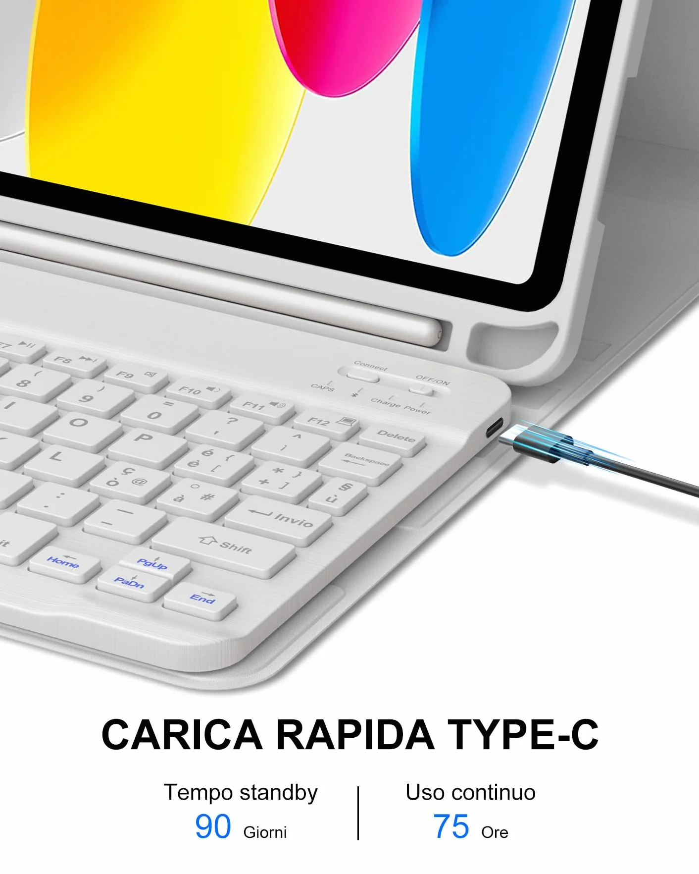 Cover con Tastiera per iPad A16 11" Gen (2025) e 10.9" Gen (2022), Italiano QWERTY, Senza Retroilluminazione e Senza Touchpad, Bluetooth 5.0, con Porta Penna Sottostante, Grigio Chiaro