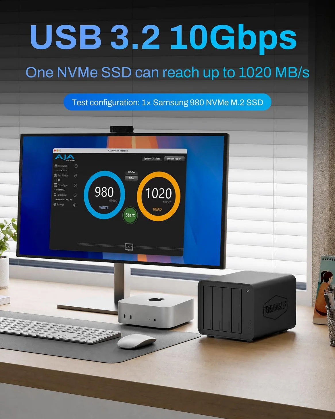 TERRAMASTER D8 Hybrid 2 HDD NVMe Enclosure - 4 HDD + 4 NVMe SSD, USB 3.2 Gen 2 10Gbps Type-C USB Storage, 8 dischi singoli supportati, Plug and Play (senza disco)