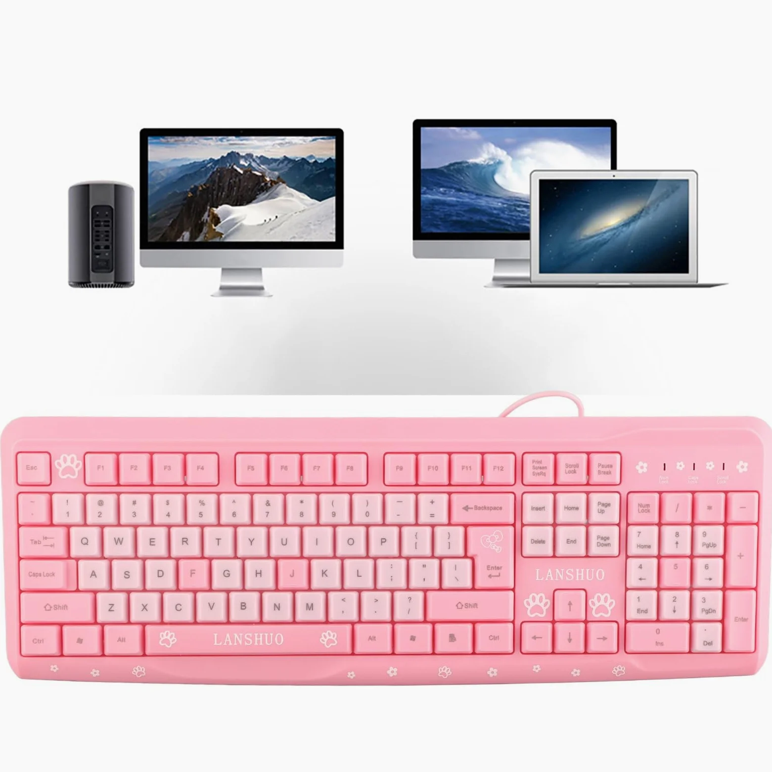 Dioche Sanrio Tastiera Rosa Tastiera Usb Wired Ultrasottile Carino Cartoon Per Casa Ufficio Laptop Computer Universale (Rosa)