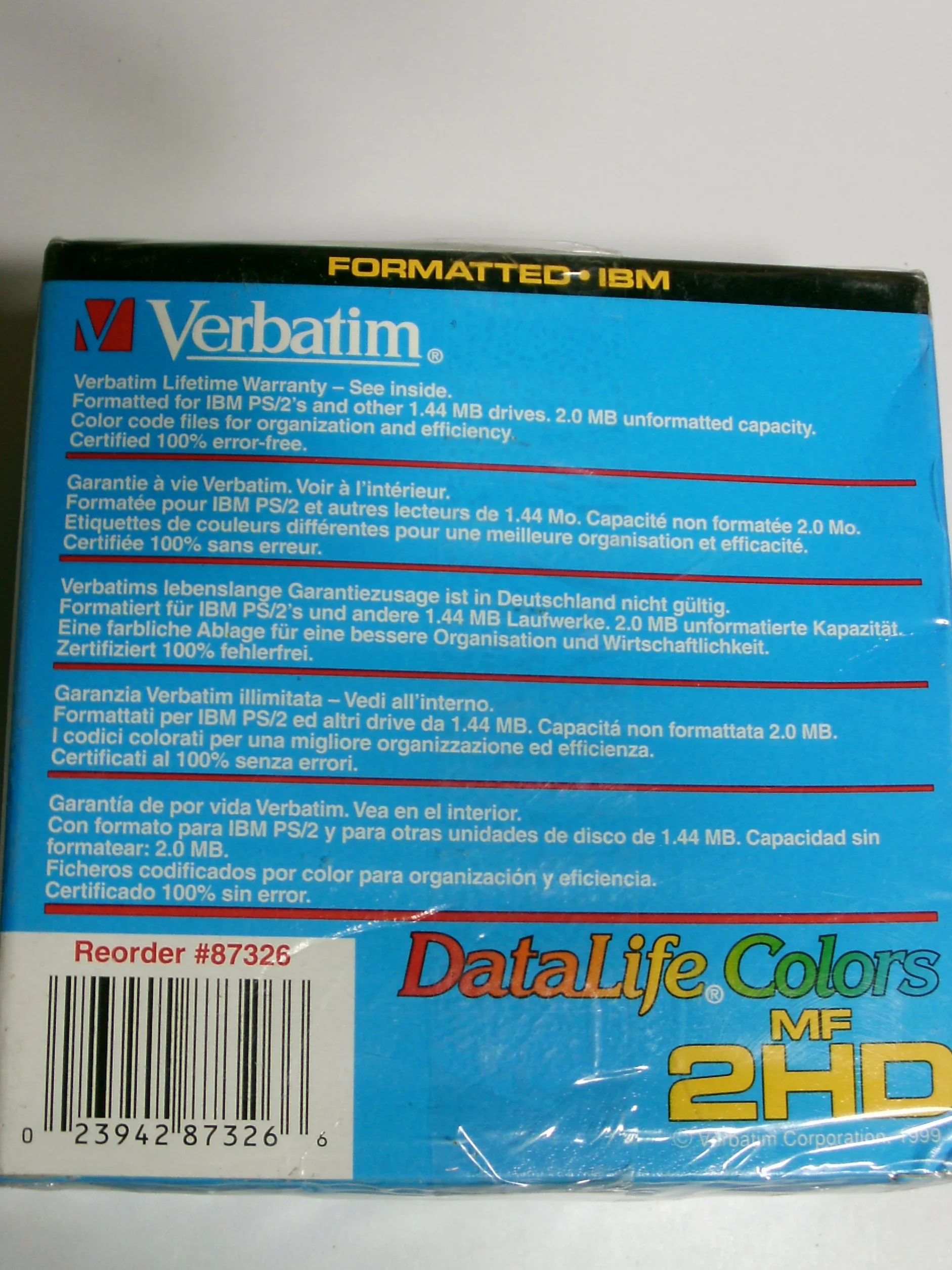 Verbatim 2MB Floppy Diskette DataLife IBM-Formatted Colore 10pk 2 MB, Multi Media