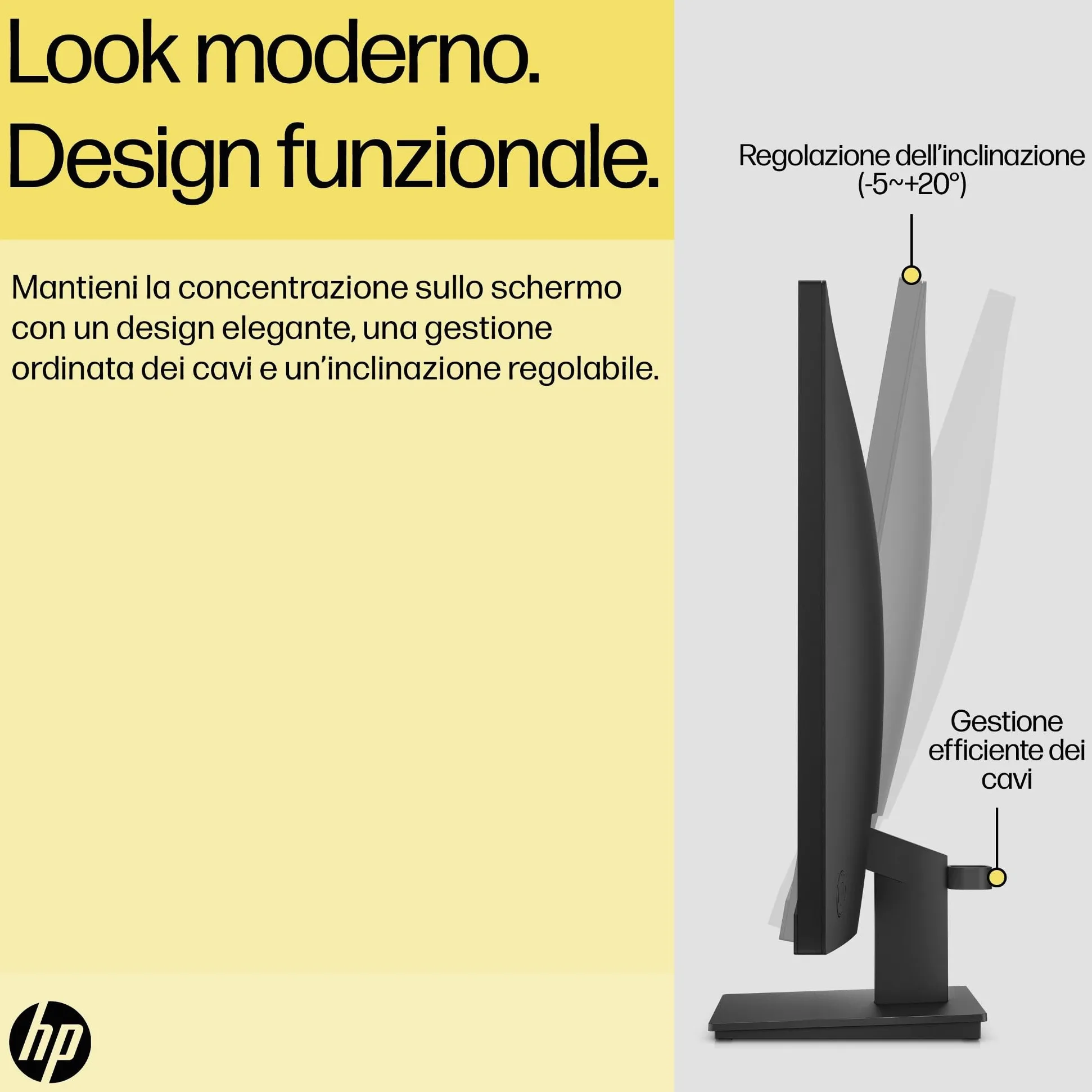 HP V27ie Monitor da 27", FHD, 16:9, Antiriflesso, Pannello IPS da 75Hz, Tempo di Risposta 5 ms, Reclinabile, VESA 10x10 cm, AMD FreeSync, 250 Nits, Low Blue Light, VGA, HDMI, DisplayPort, Nero