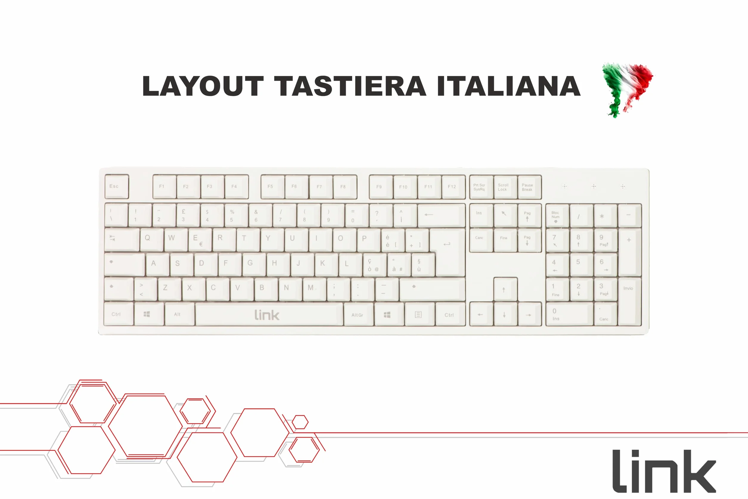 LINK Tastiera Italiana 105 Tasti Colore Bianco CONNETTORE USB