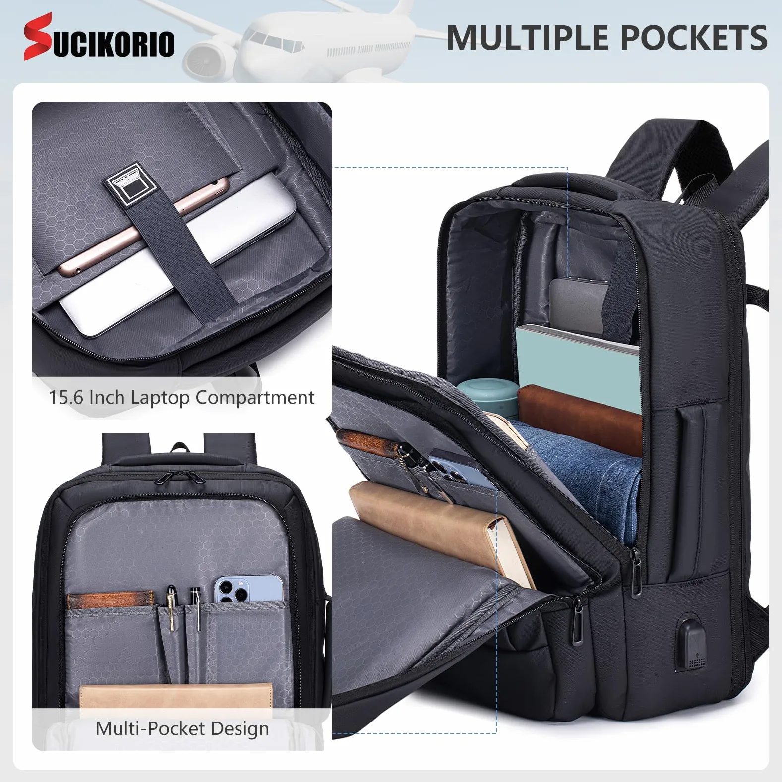 40x30x15cm Air France British Airways Scalabile 10cm 40x30x25cm Eurowings Zaino da Viaggio Aereo Bagaglio a Mano Volotea, Impermeabile Zaini Borse da Viaggi Zaino Porta PC 15,6 Pollici