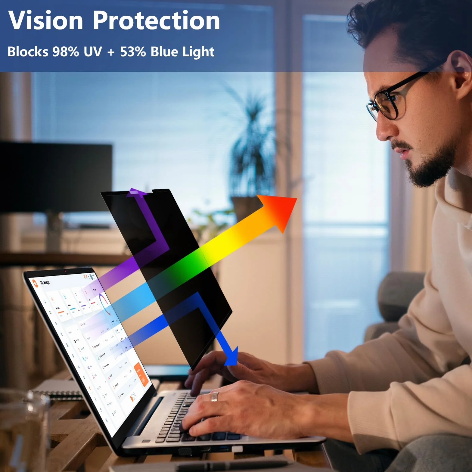 Filtro Privacy Nanoadesiva Rimovibile per Laptop 16 pollici 16:10 Pellicola Protezione, Anti-Riflesso e Filtro Luce Blu per HP/dell/Acer/Lenovo/Thinkpad/Samsung/ASUS/Sony 16"(346 * 226) mm