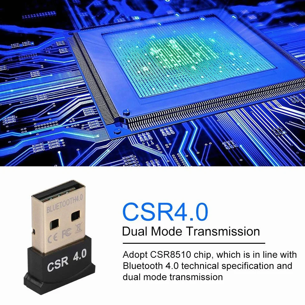 Adattatore Bluetooth USB, Dongle Bluetooth Dual Mode EDR da 3Mbps, Ricevitore Adattatore Mini Bluetooth CSR4.0 con Chip CSR8510, per Laptop Desktop, per Win
