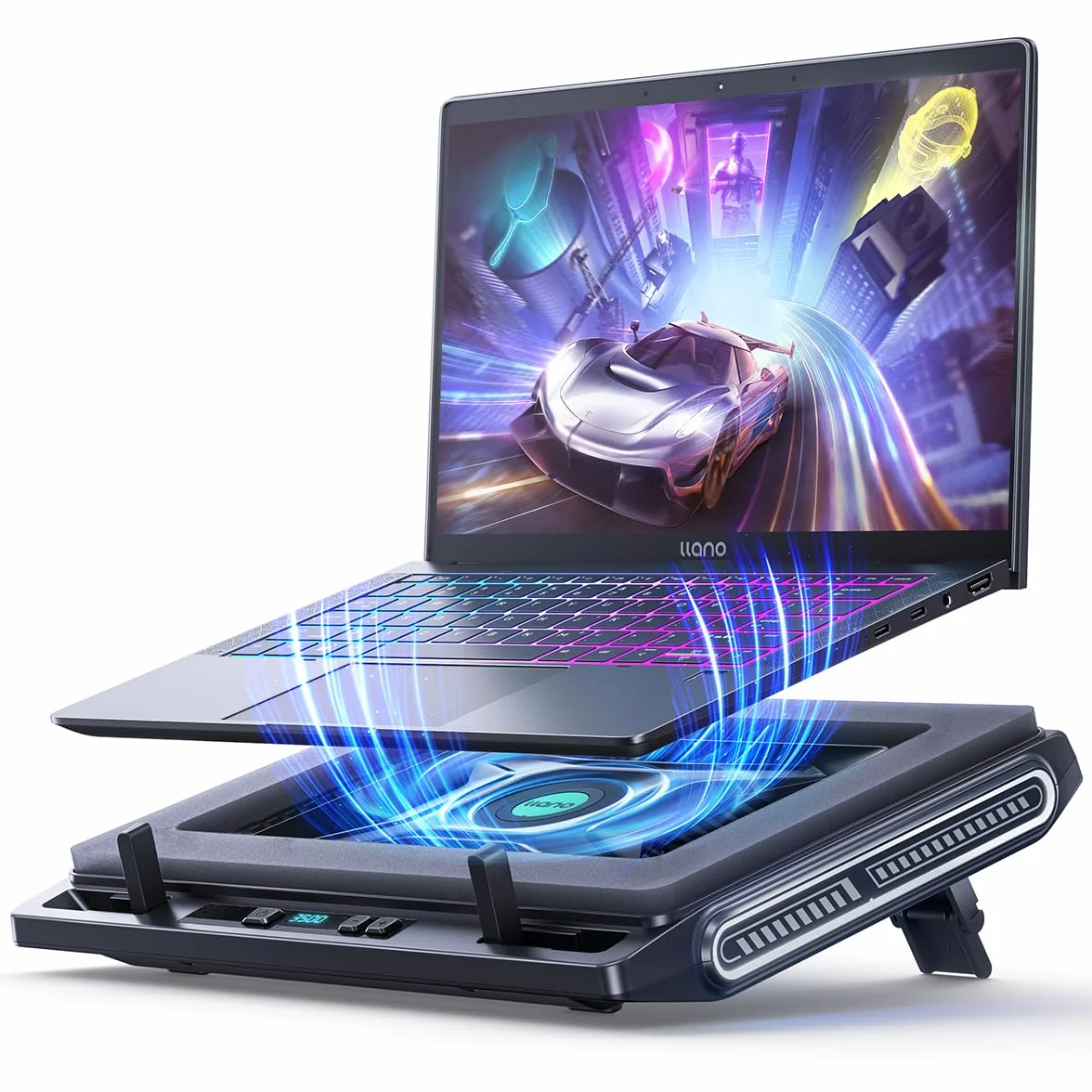 llano Base raffreddamento PC portatile con 3500RPM turbofan 4,72'' ventola esterna laptop stand velocità regolabile per il raffreddamento rapido computer portatili 13-17,3'' NESSUN RGB