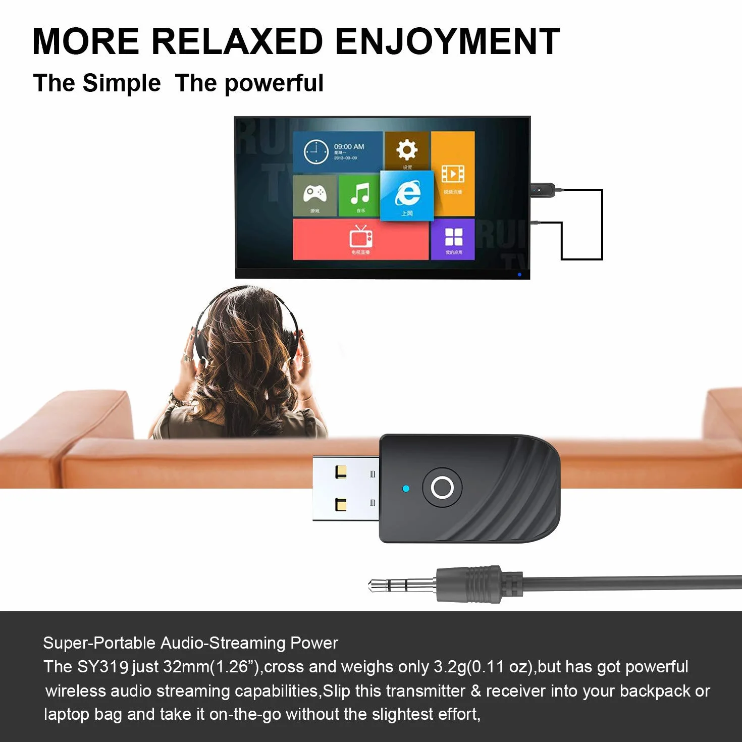 Trasmettitore e ricevitore Bluetooth 3 in 1, 3,5 mm, adattatore USB, Bluetooth, trasmettitore Bluetooth, per TV Home Sound System