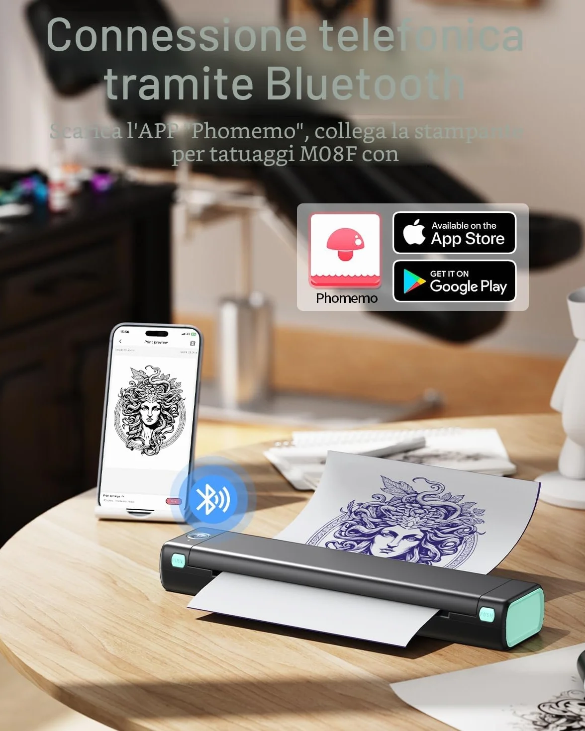 Phomemo M08F Stampante per Tatuaggi per Principianti e Artisti, Stencil Machine Compatibile Con Smartphone, Plotter Stampante Stencil Tattoo con 10 Fogli Trasferimento