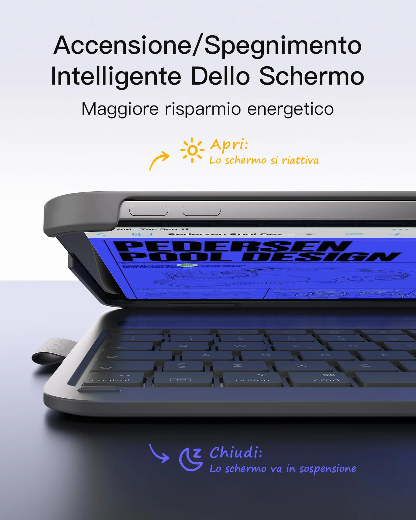 Inateck Air Tap Custodia con tastiera per iPad 10 gen, 11 gen A16 2025, Air 11 M4/M3/M2(2026/2025/2024), Air 5/4, Pro 11 (4/3/2/1), QWERTZ, tastiera ultra leggera con portapenne，BK2007 Grigio