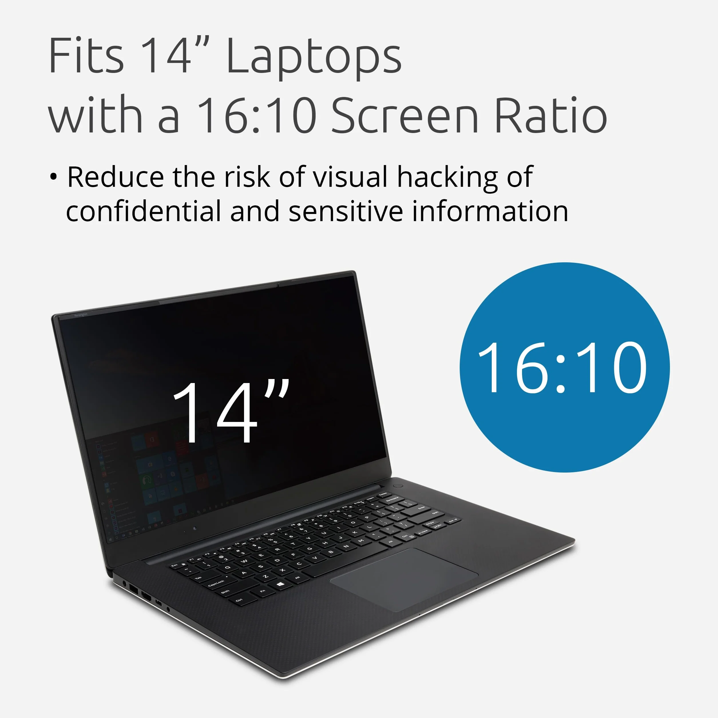 KENSINGTON Filtro per la Privacy dello Schermo, Compatibile con Laptop da 14'' 16:10, Protezione Rimovibile Bidirezionale, Reversibile, con Antiriflesso e Riduzione della Luce Blu, 628967