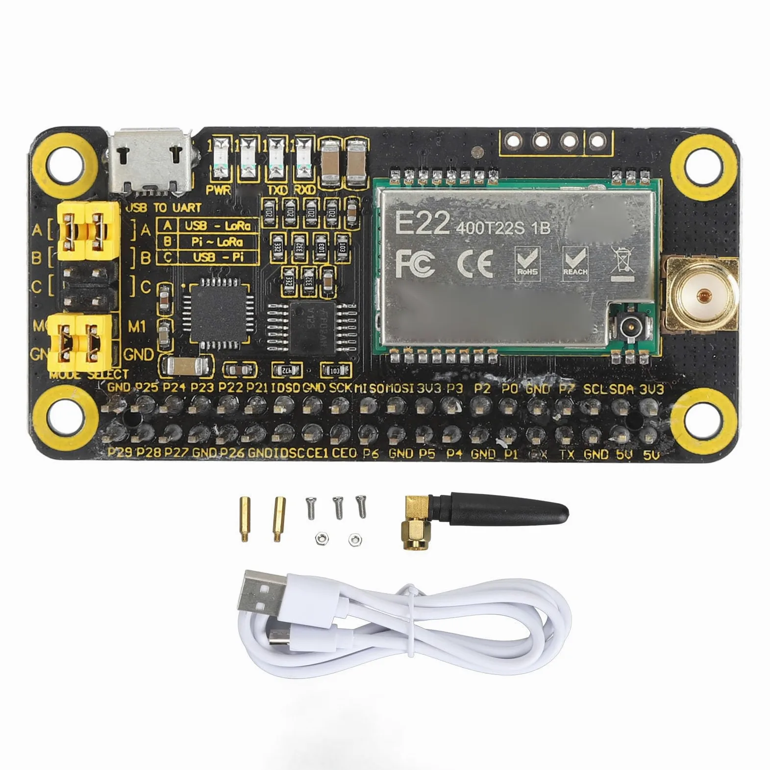 Fabater Lora Hat SX1268, Modulo Wireless da 5 Km, Basso Consumo Energetico con Interfaccia UART per la Comunicazione